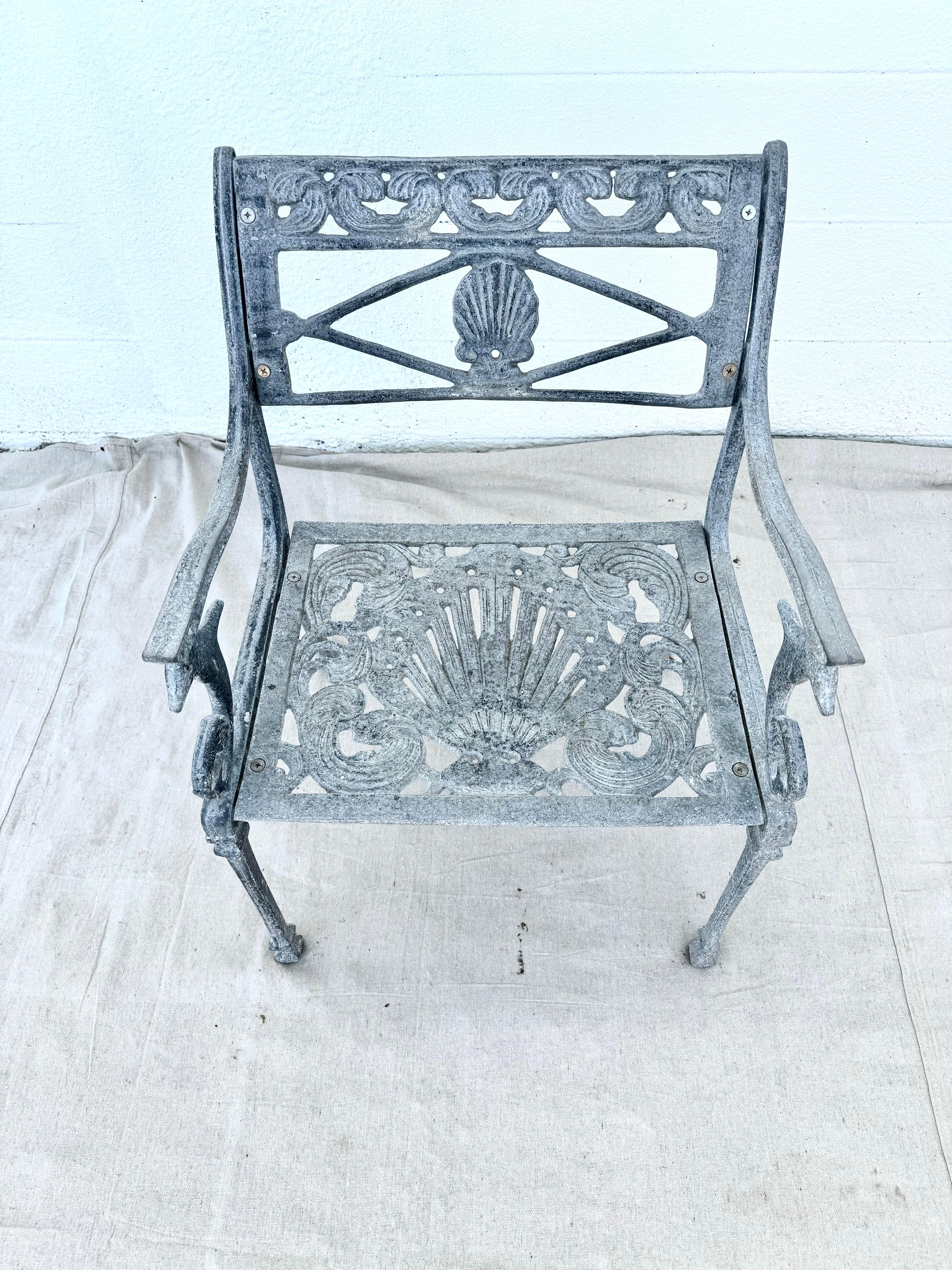 Aluminum Directoire Style Dolphin And Shell  Garden Patio Chair