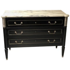 Directoire Style Ebonised and Silvered Metal Mounted Commode