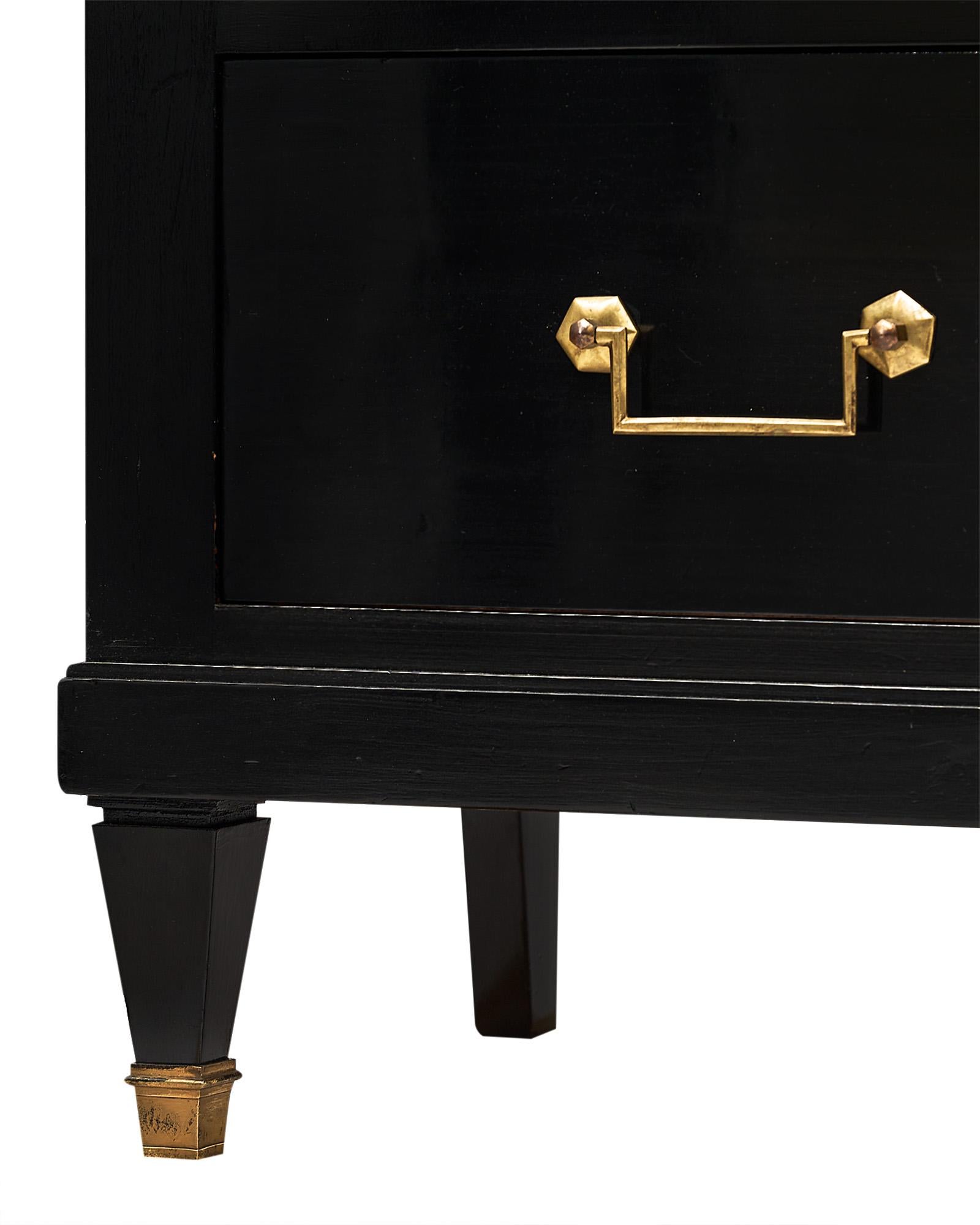 Brass Directoire Style Ebonized Chest of Drawers For Sale