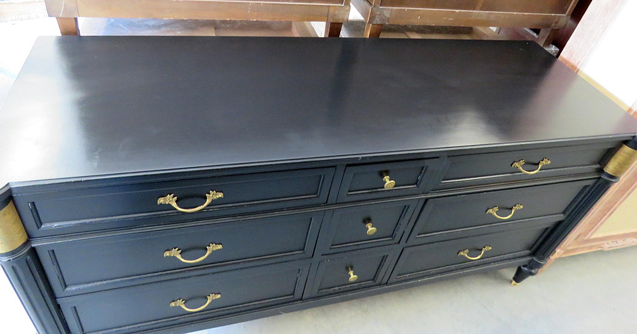 French Louis XVI Directoire Style Ebonized and Brass Triple Dresser  In Good Condition In Swedesboro, NJ