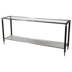 Directoire Style Ebonized Steel and Chrome Glass and Mirrored Console Table