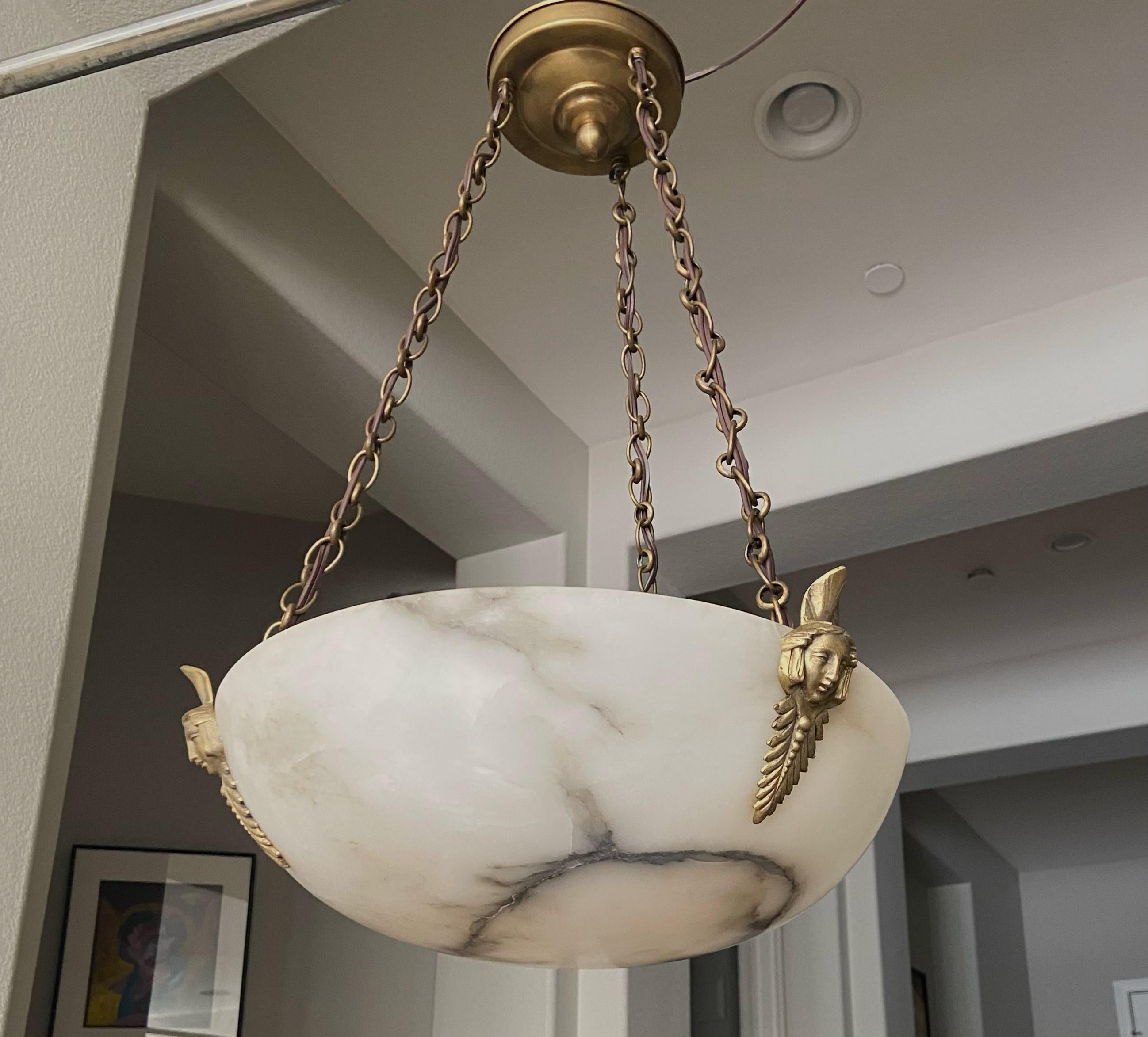 Mid-20th Century Directoire Style French Alabaster Chandelier Pendant Light