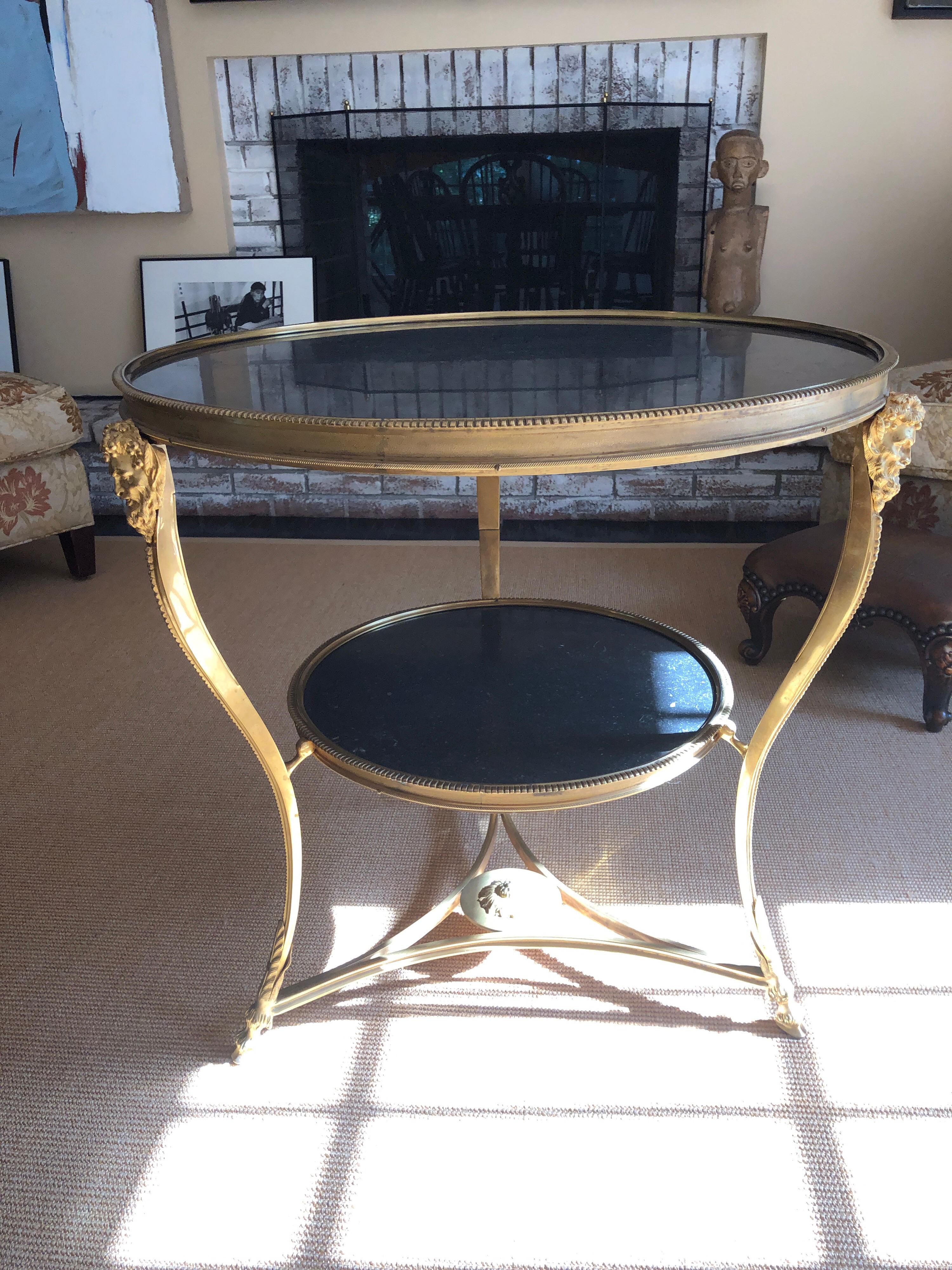 Unknown Directoire Style Gilt Bronze Gueridon Table with Dark Marble Top