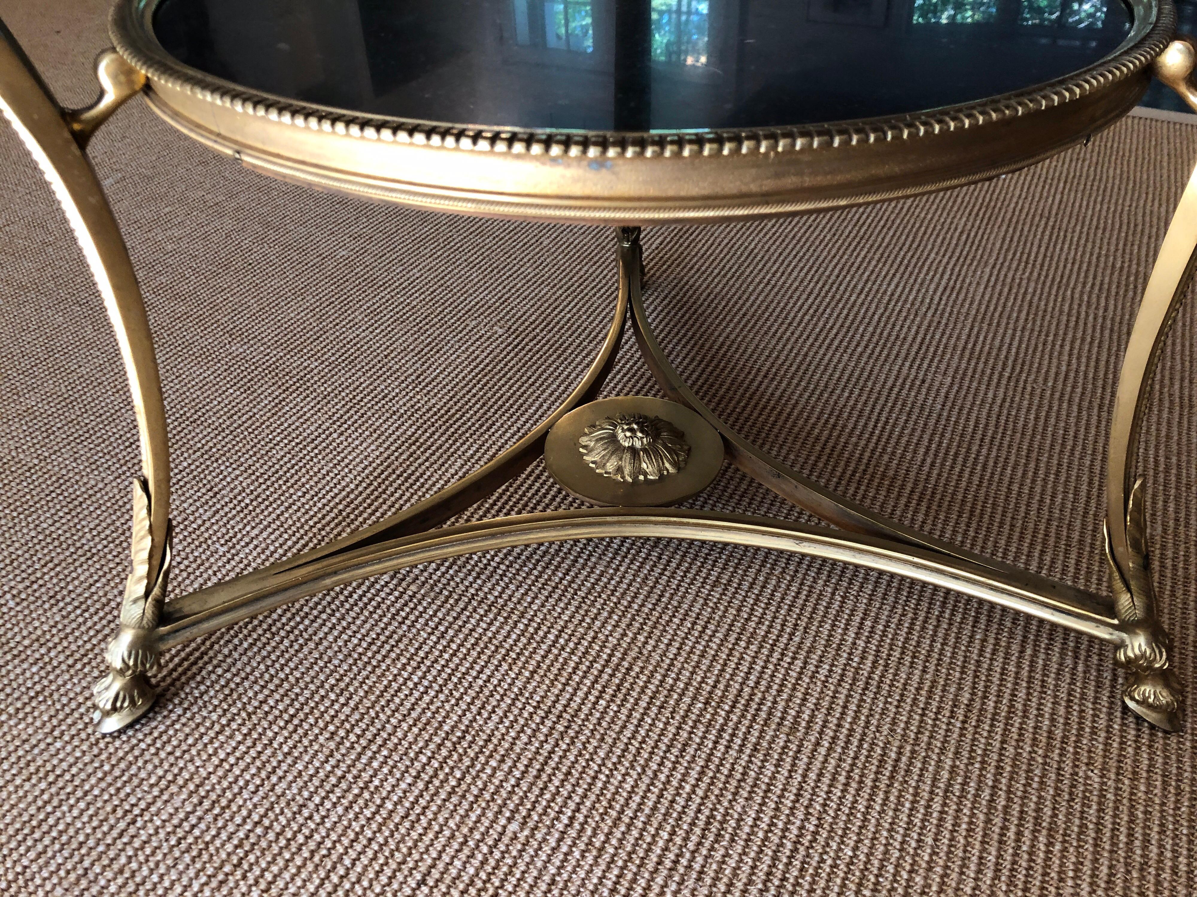 20th Century Directoire Style Gilt Bronze Gueridon Table with Dark Marble Top