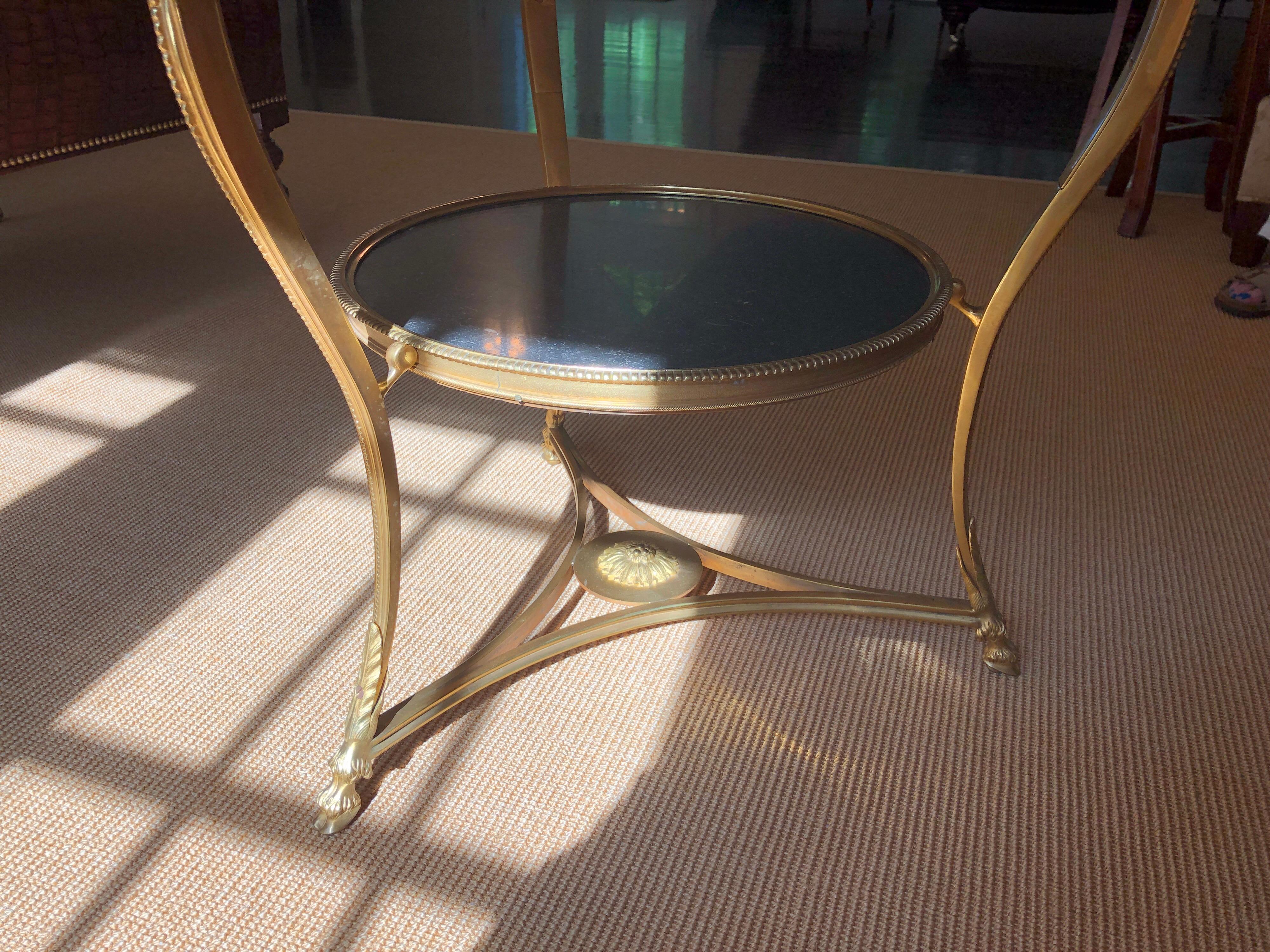 Directoire Style Gilt Bronze Gueridon Table with Dark Marble Top 3