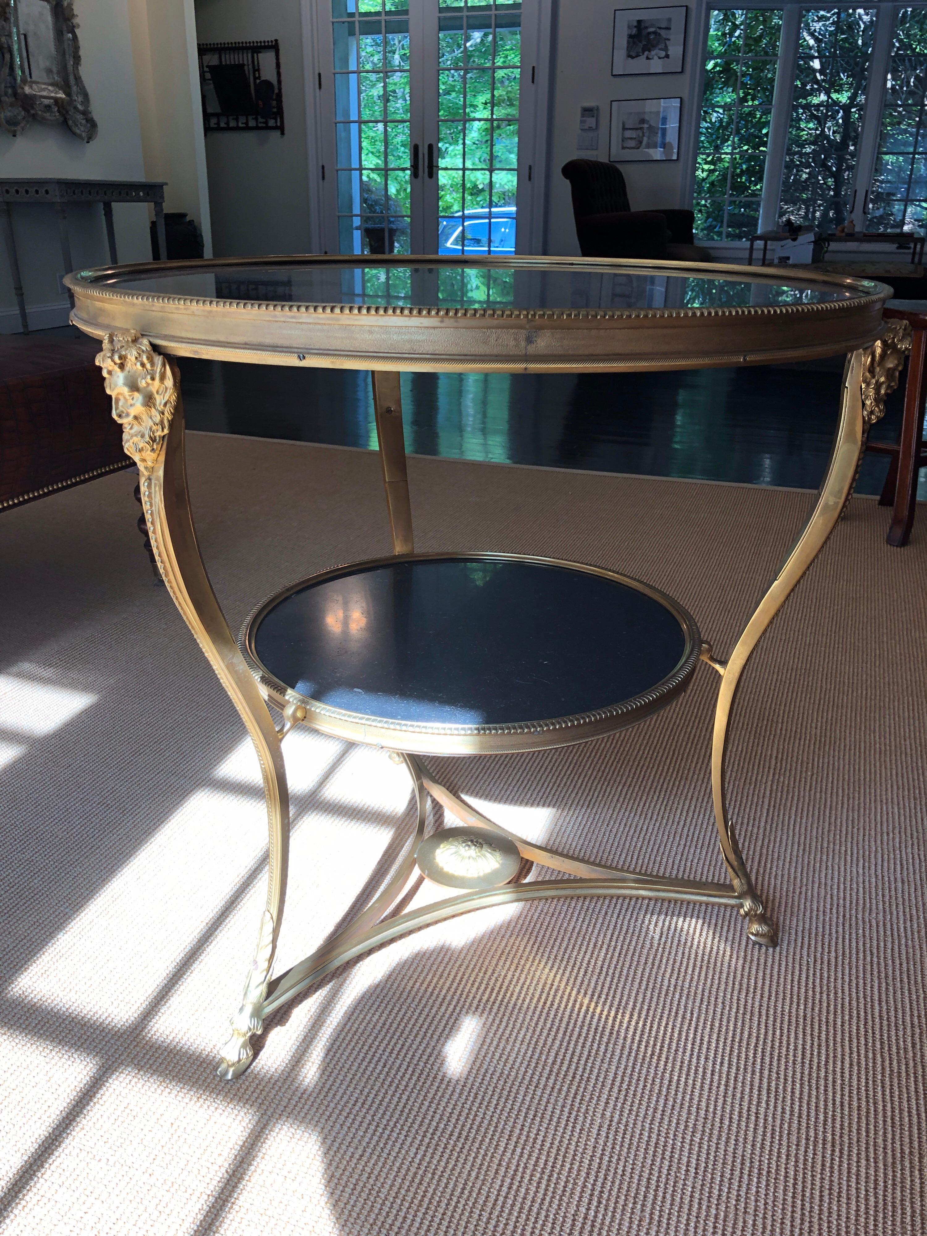 Directoire Style Gilt Bronze Gueridon Table with Dark Marble Top 4