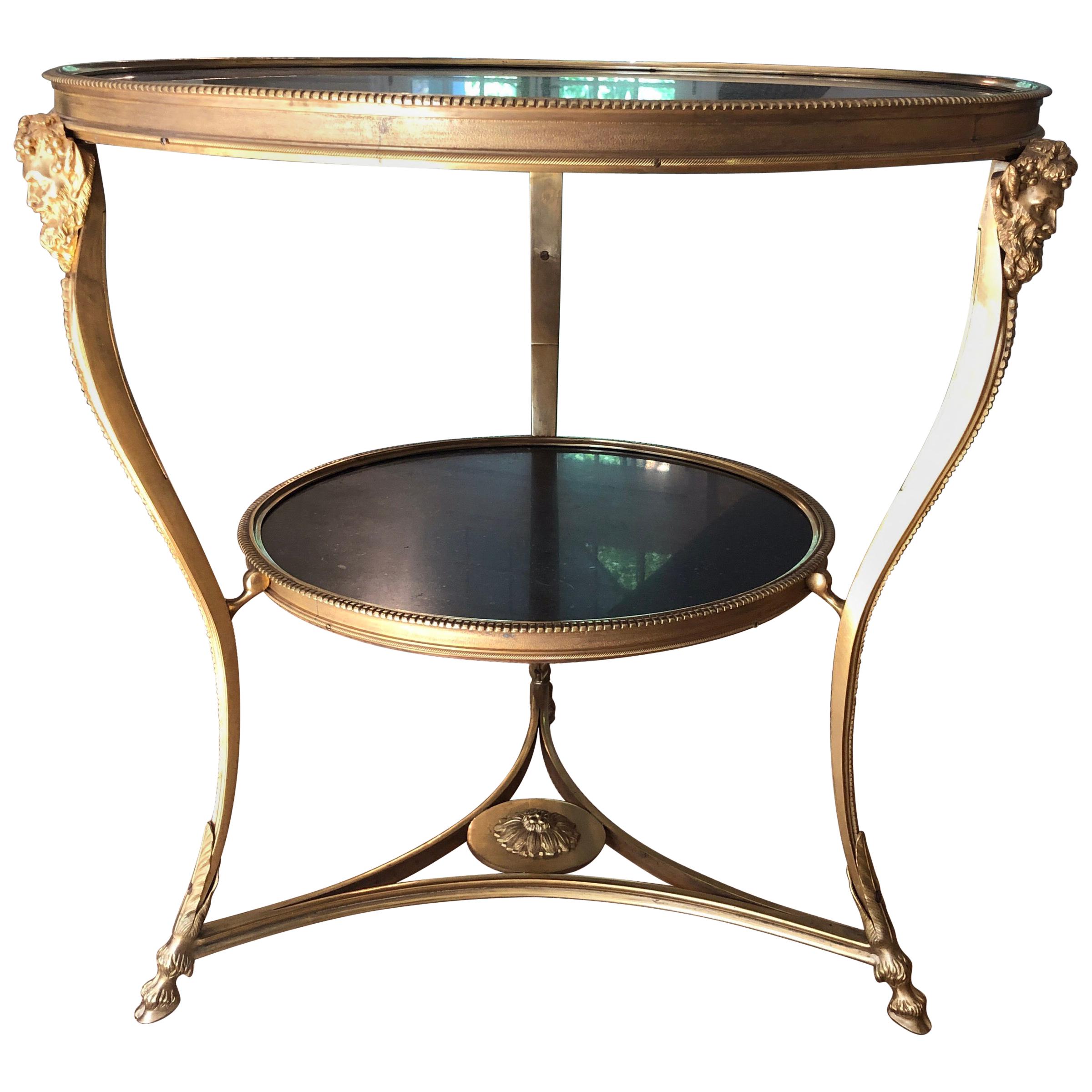 Directoire Style Gilt Bronze Gueridon Table with Dark Marble Top