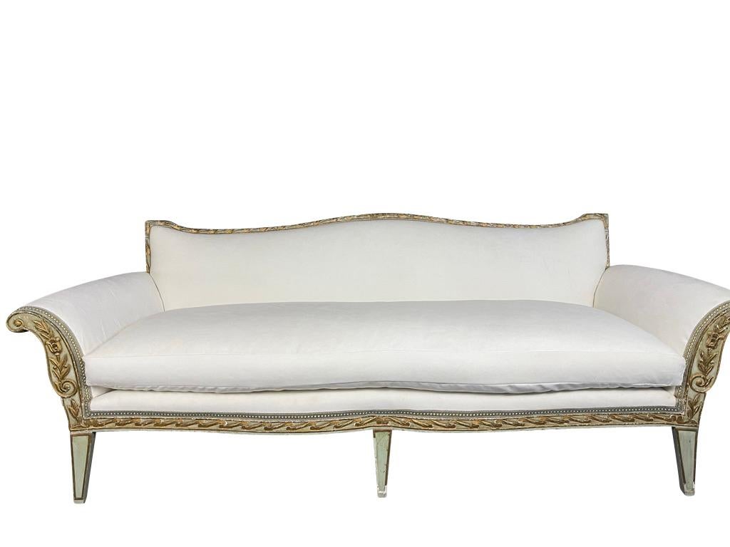Italian Directoire Green and Gilt Painted Parcel-Gilt Sofa For Sale 4