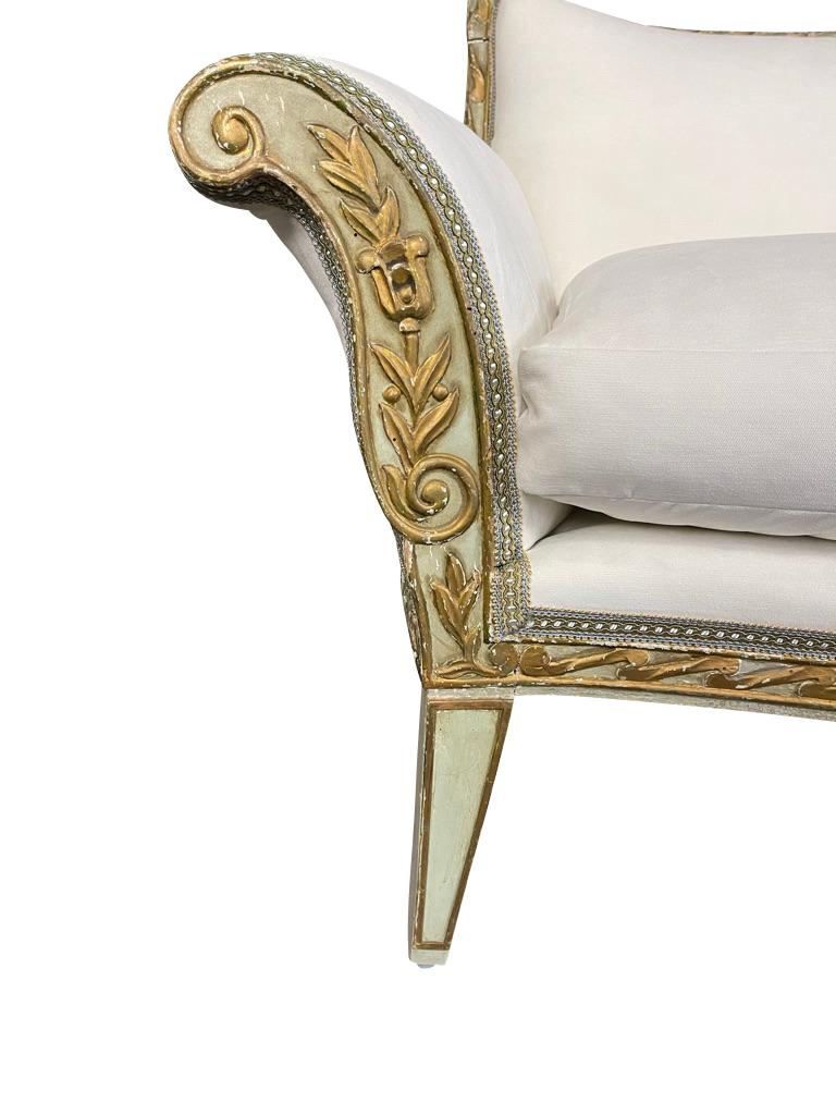 19th Century Italian Directoire Green and Gilt Painted Parcel-Gilt Sofa For Sale