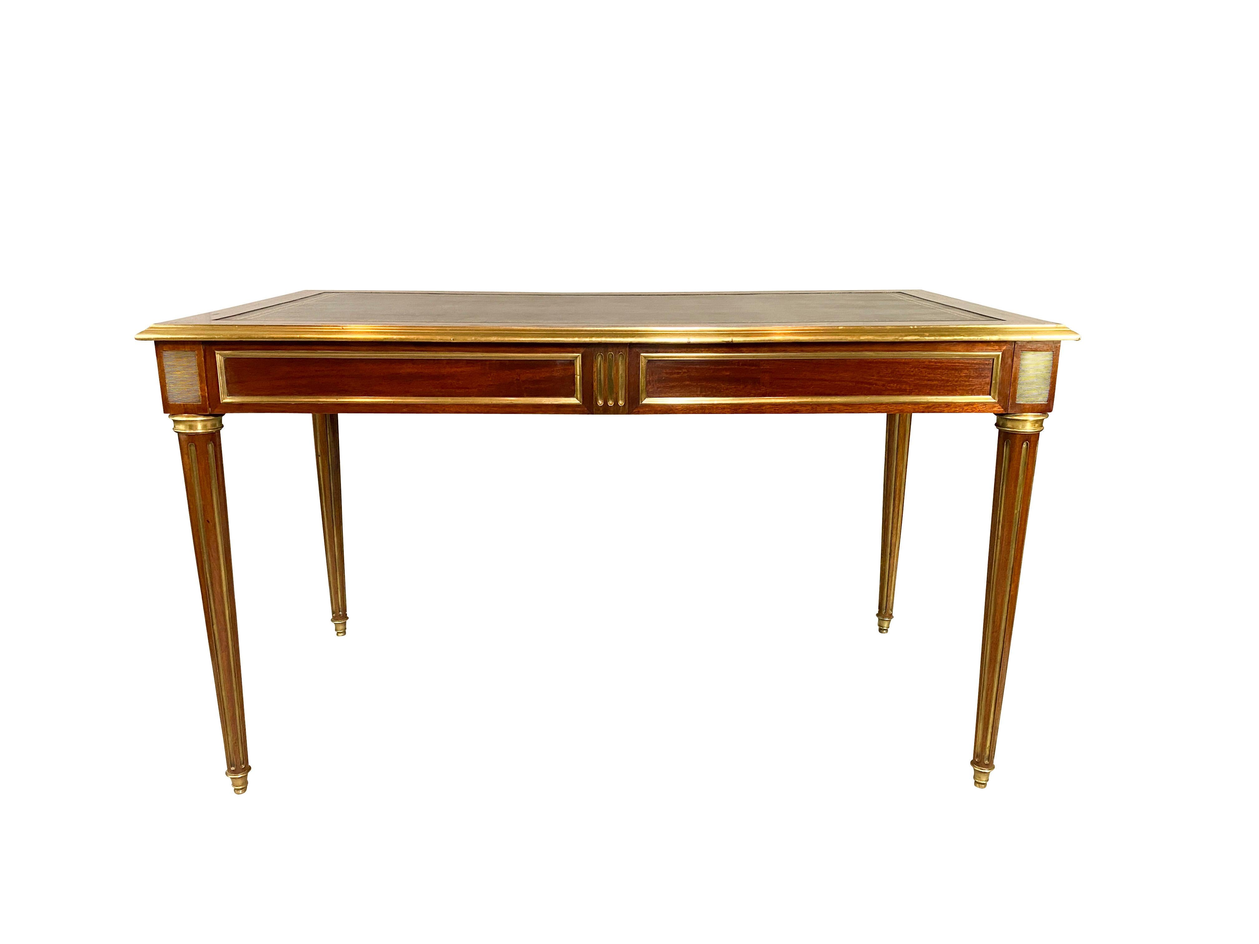 Directoire Style Mahogany and Brass Inlaid Writing Table In Good Condition In Essex, MA