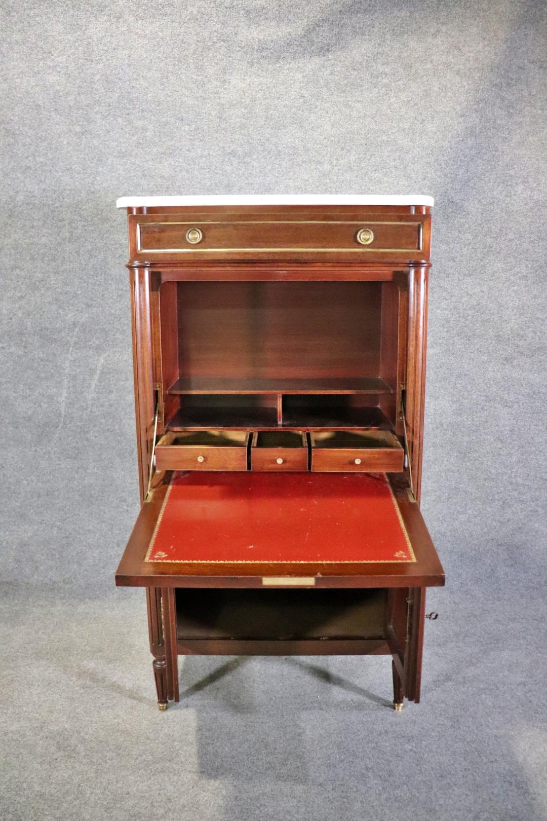 Directoire Style Mahogany and Brass secretary Aabatant Leather Desk Surface  For Sale 3