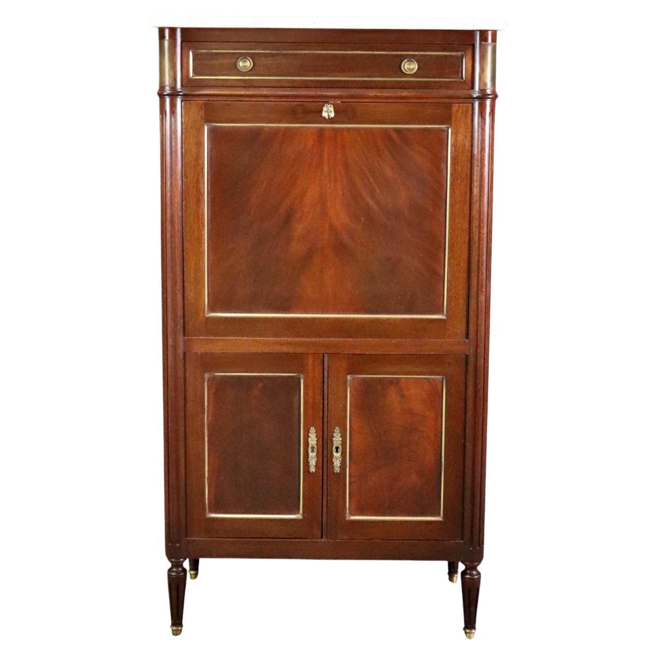 Directoire Style Mahogany and Brass secretary Aabatant Leather Desk Surface  For Sale