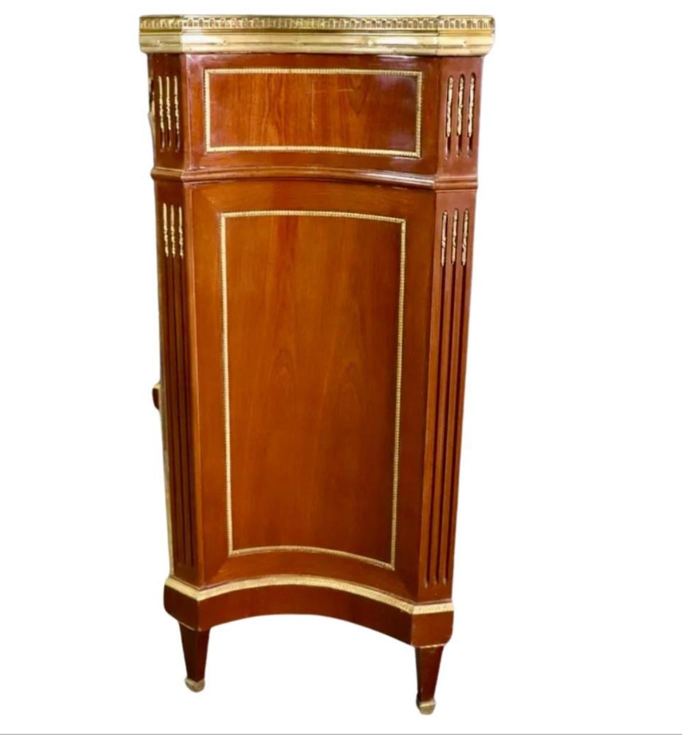 French Directoire Style Maison Jansen Brass Mounted Dry Bar Server W Marble Top For Sale