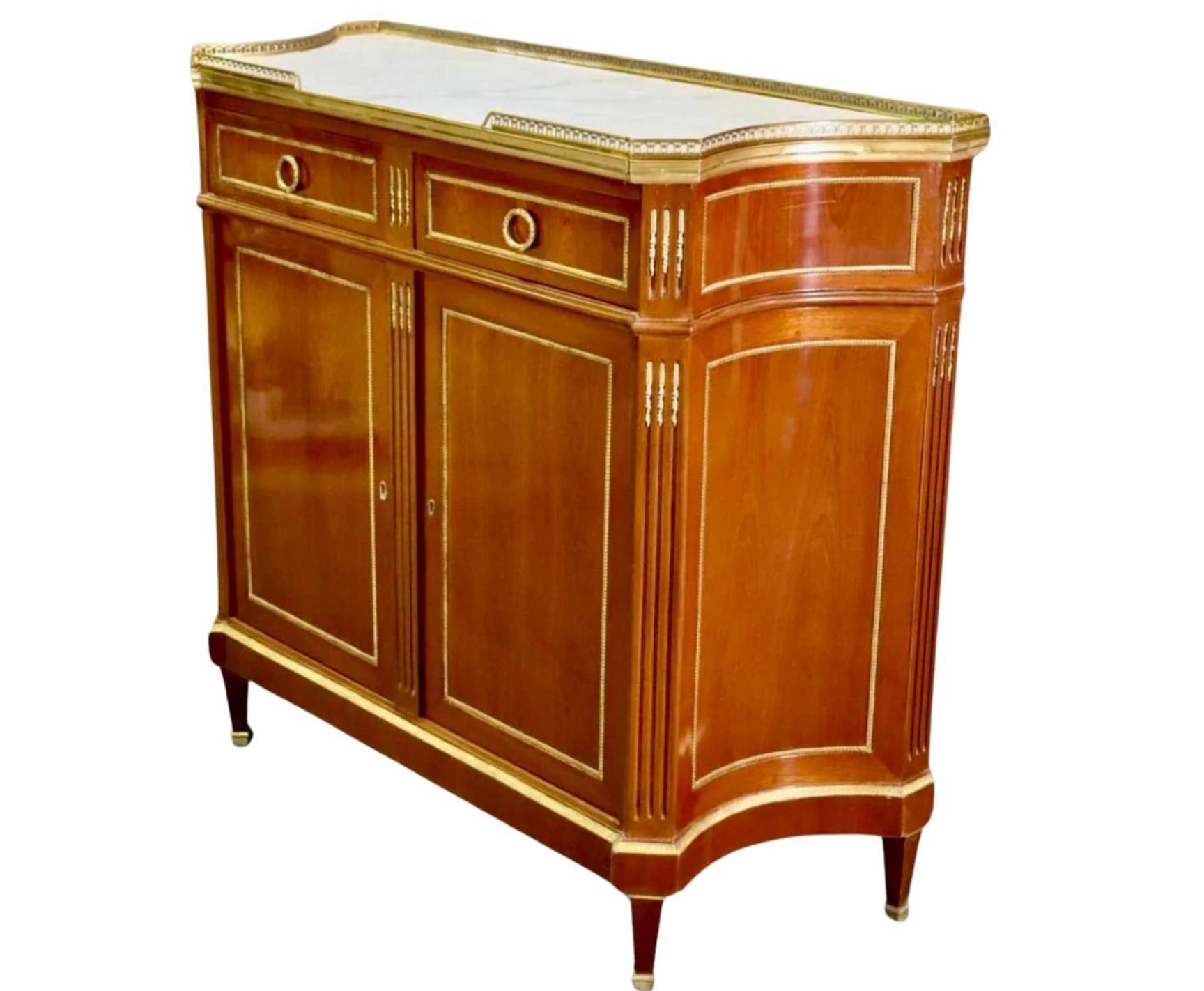 Directoire Style Maison Jansen Brass Mounted Dry Bar Server W Marble Top For Sale 2
