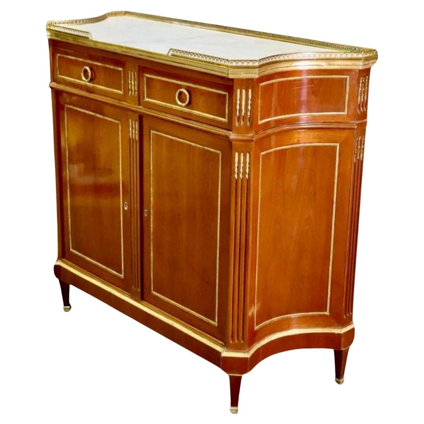 Directoire Style Maison Jansen Brass Mounted Dry Bar Server W Marble Top For Sale