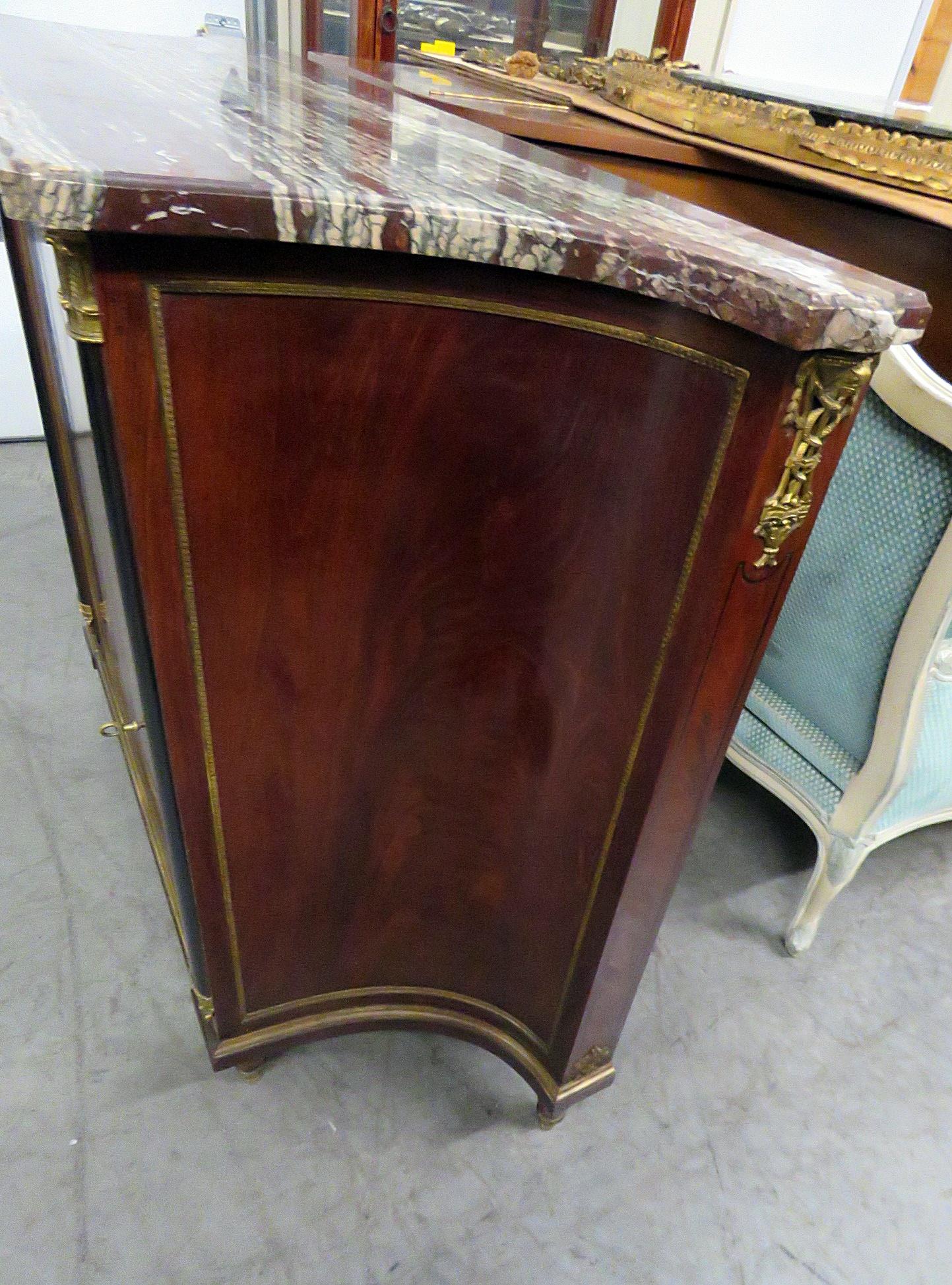 Flame Mahogany Marble Top Buffet Commode Attributed to Maison Forest In Good Condition In Swedesboro, NJ
