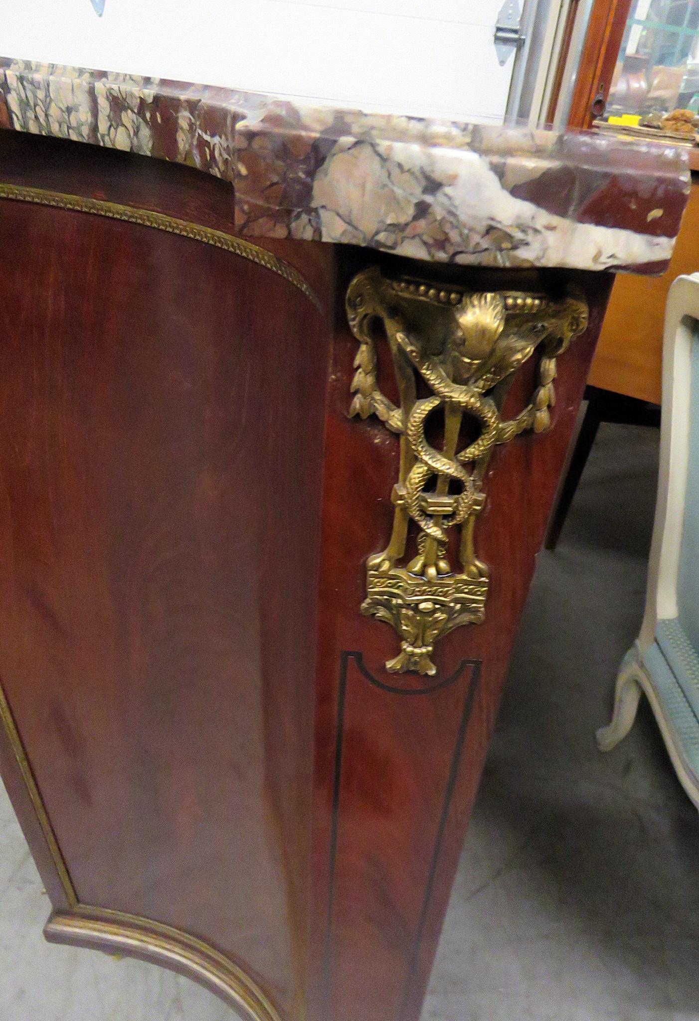 20th Century Flame Mahogany Marble Top Buffet Commode Attributed to Maison Forest