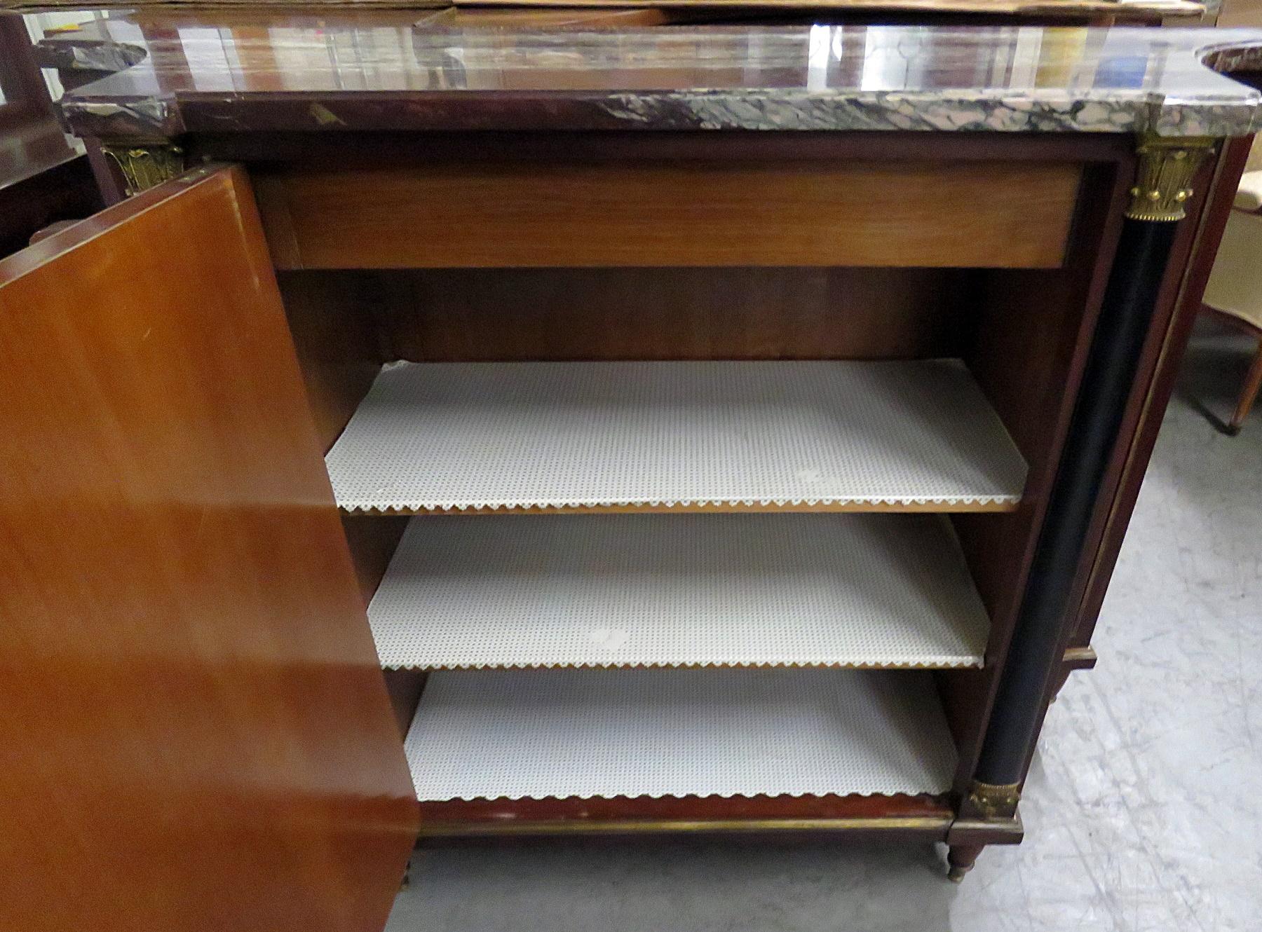 Flame Mahogany Marble Top Buffet Commode Attributed to Maison Forest 1