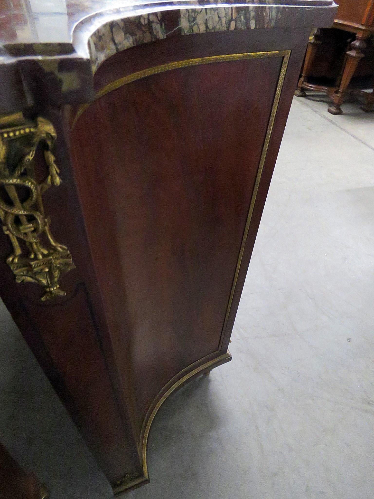 Flame Mahogany Marble Top Buffet Commode Attributed to Maison Forest 2