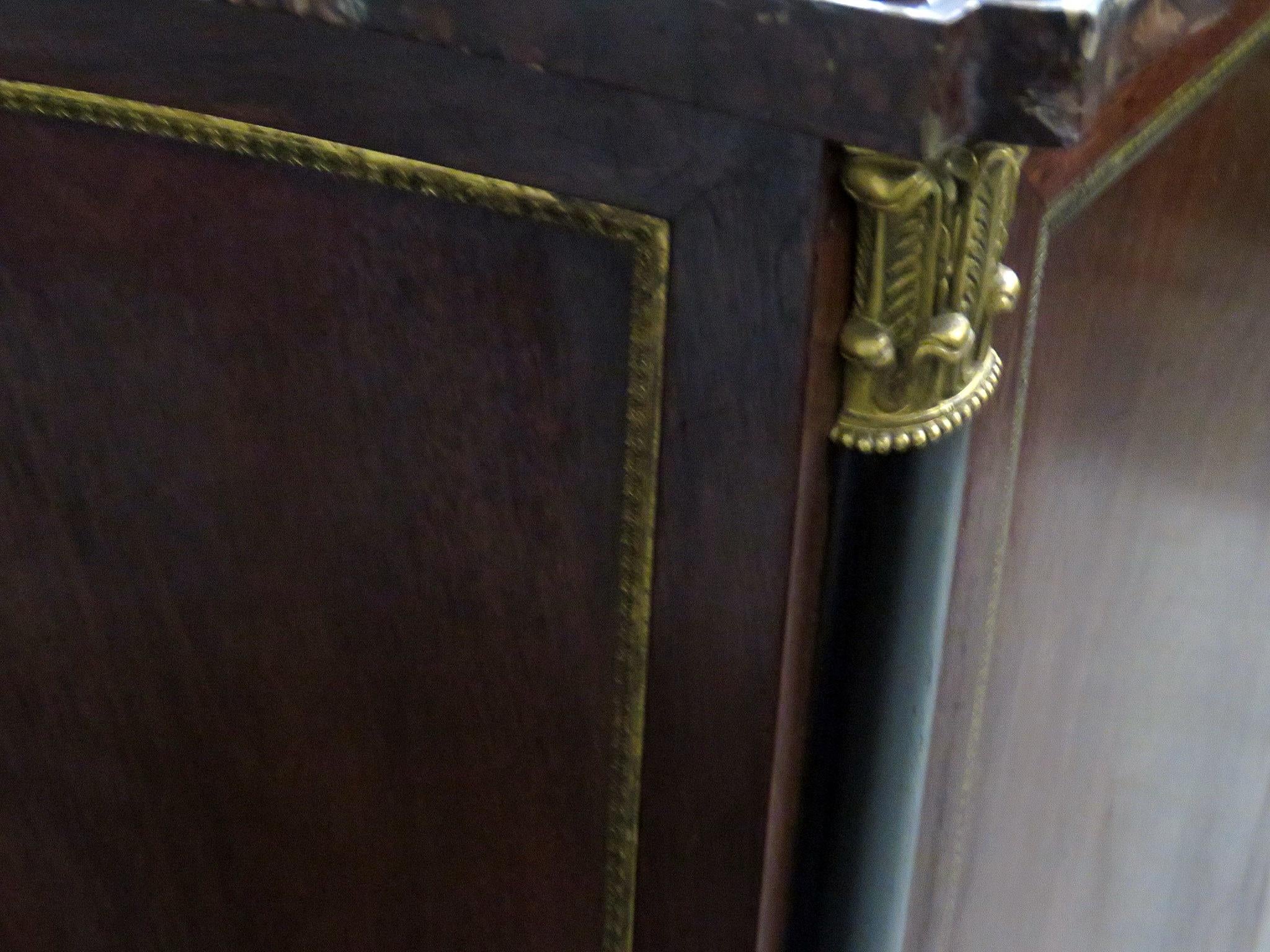 Flame Mahogany Marble Top Buffet Commode Attributed to Maison Forest 3