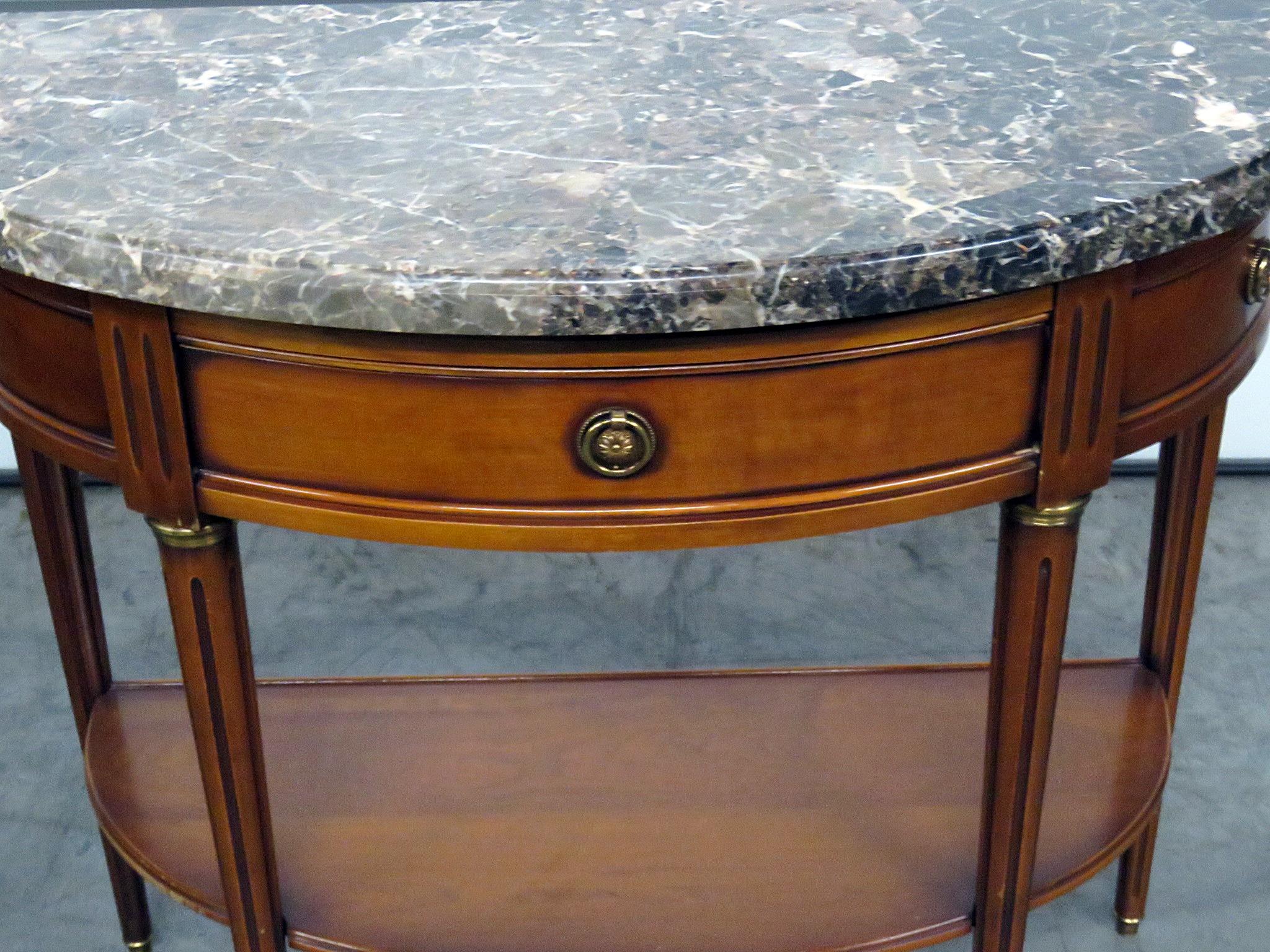 French Bronze Mounted Louis XVI Style Marble Top Demilune Console Table In Good Condition In Swedesboro, NJ