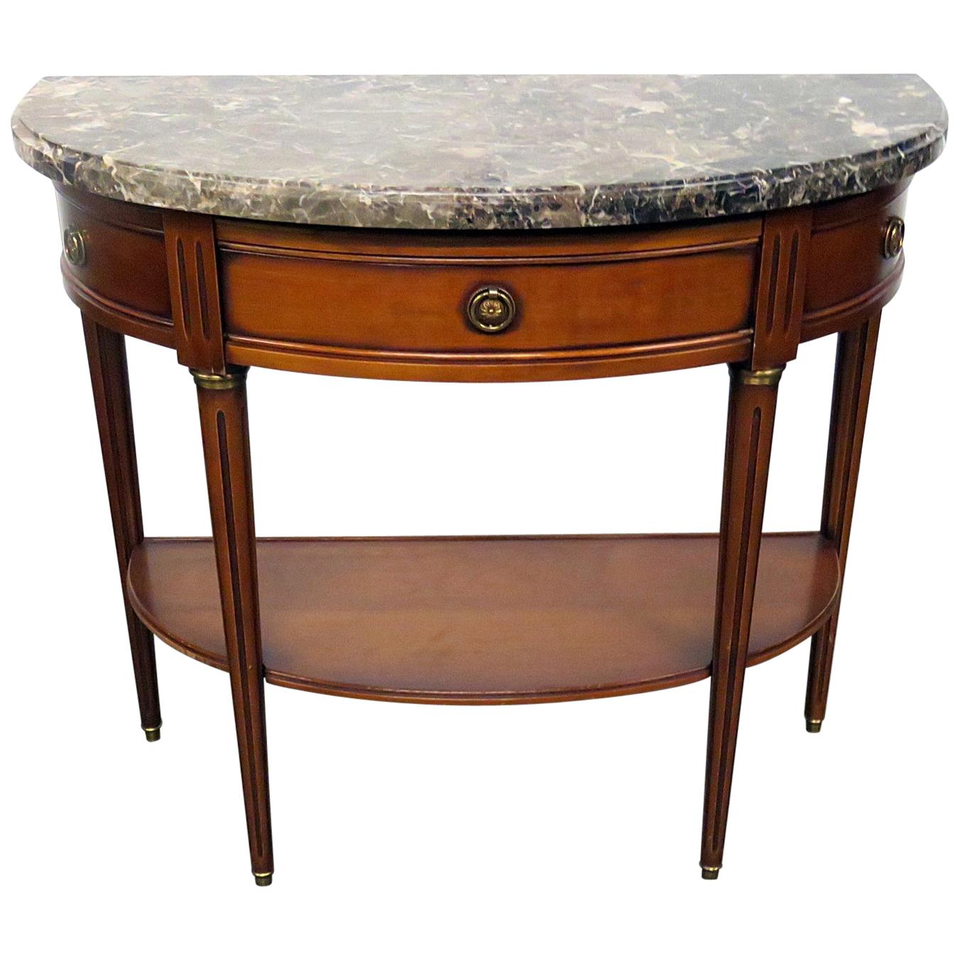 French Bronze Mounted Louis XVI Style Marble Top Demilune Console Table
