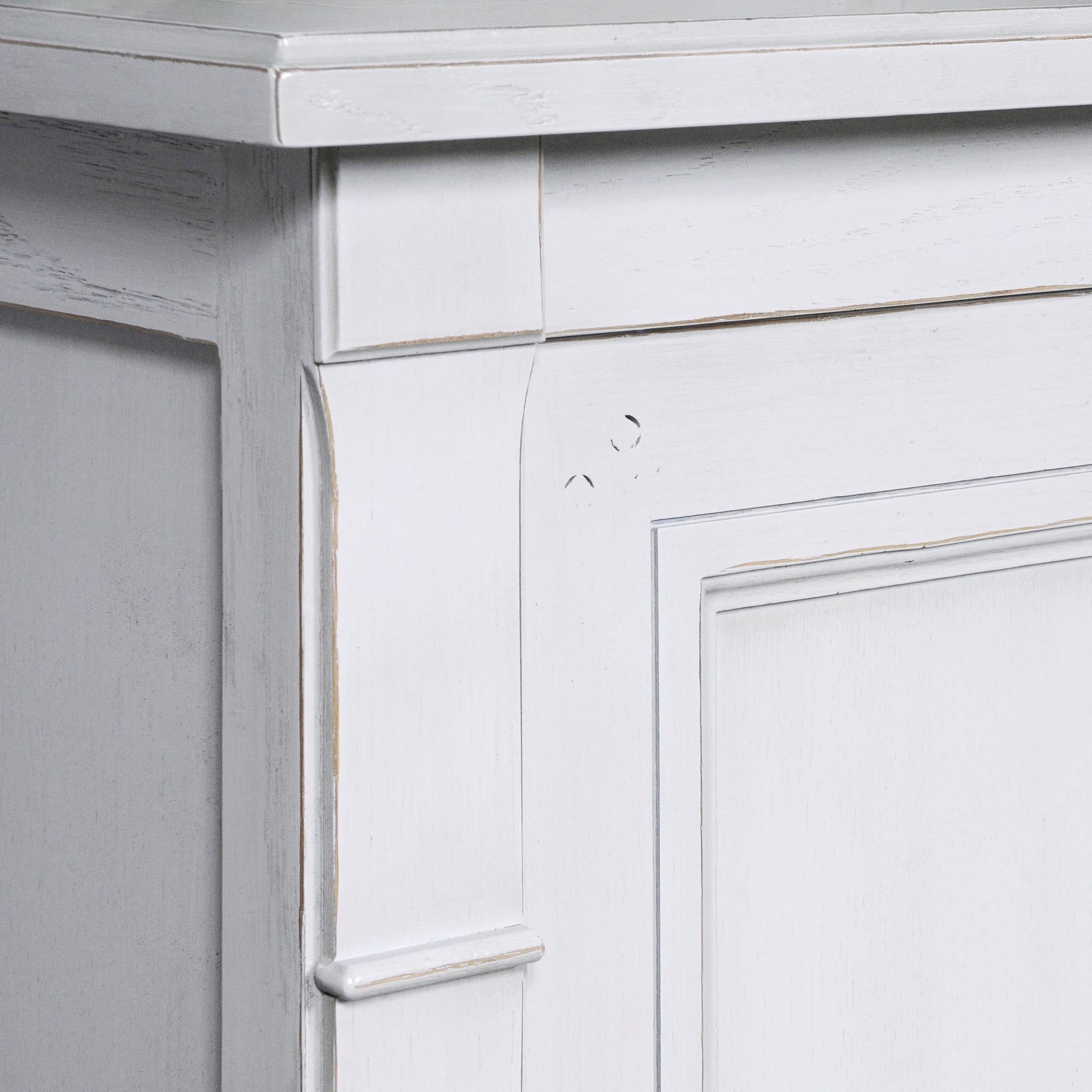 Hand-Crafted Directoire Style Painted Bookcase in French Oak, white Stain, pearl grey lacquer