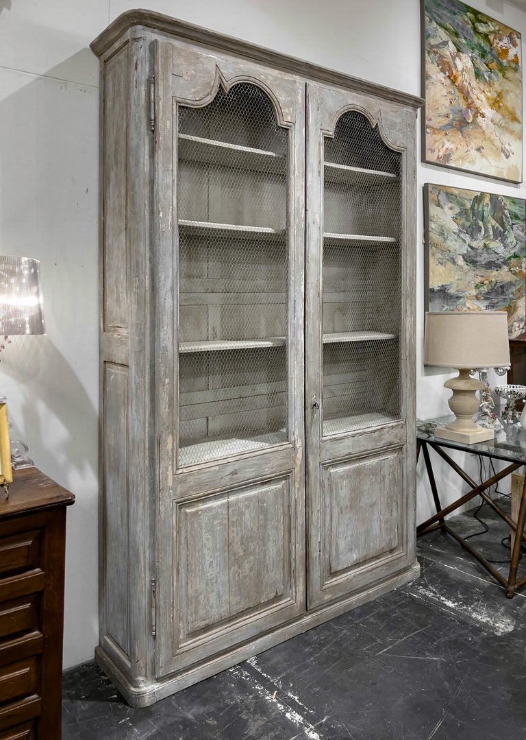 Directoire Style Painted French Bookcase with Chicken Wire Doors, 2