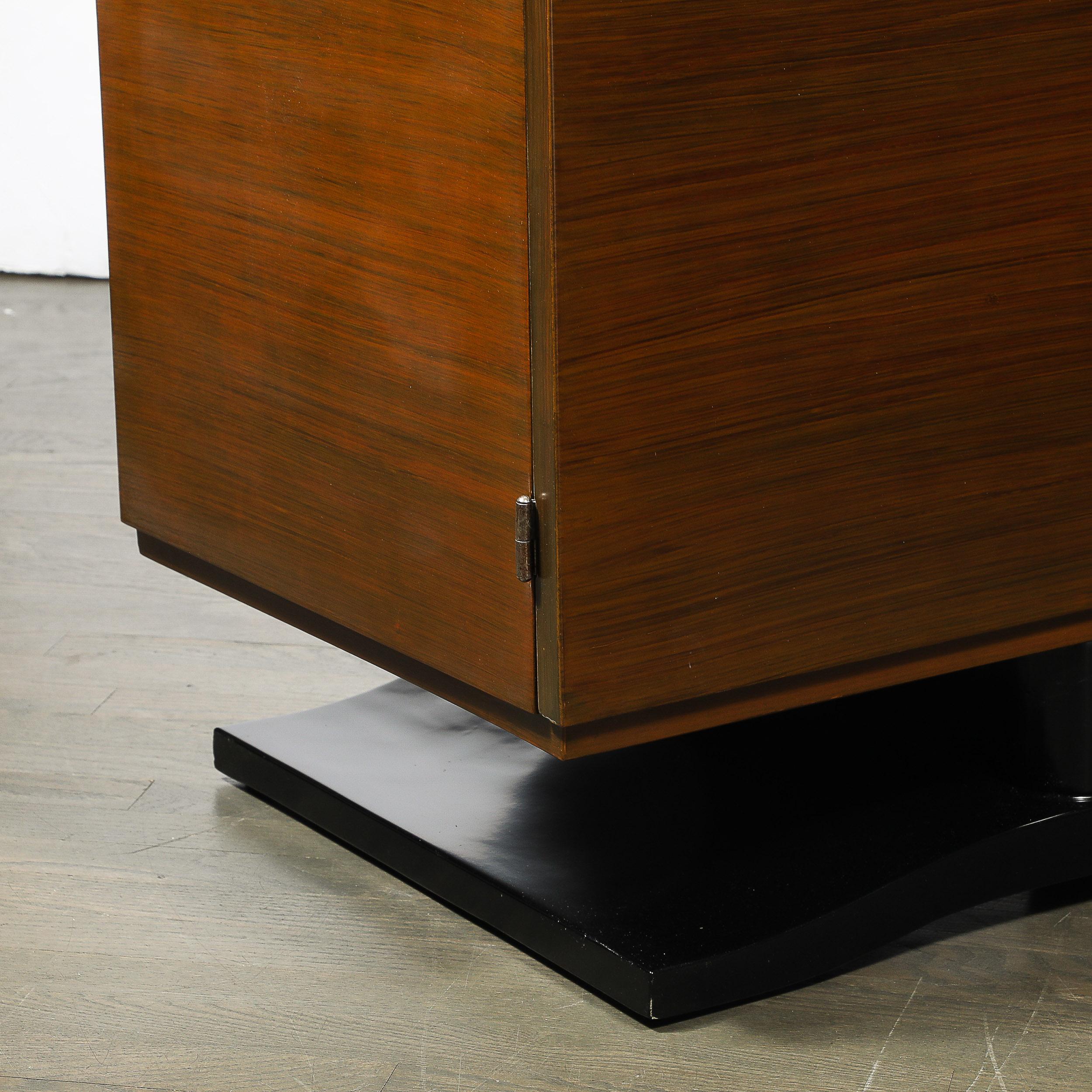 Directoire Style Sideboard in Book-matched Walnut & Black Lacquer on Plinth Base For Sale 4