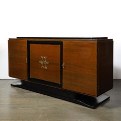Directoire Style Sideboard in Book-matched Walnut & Black Lacquer on Plinth Base