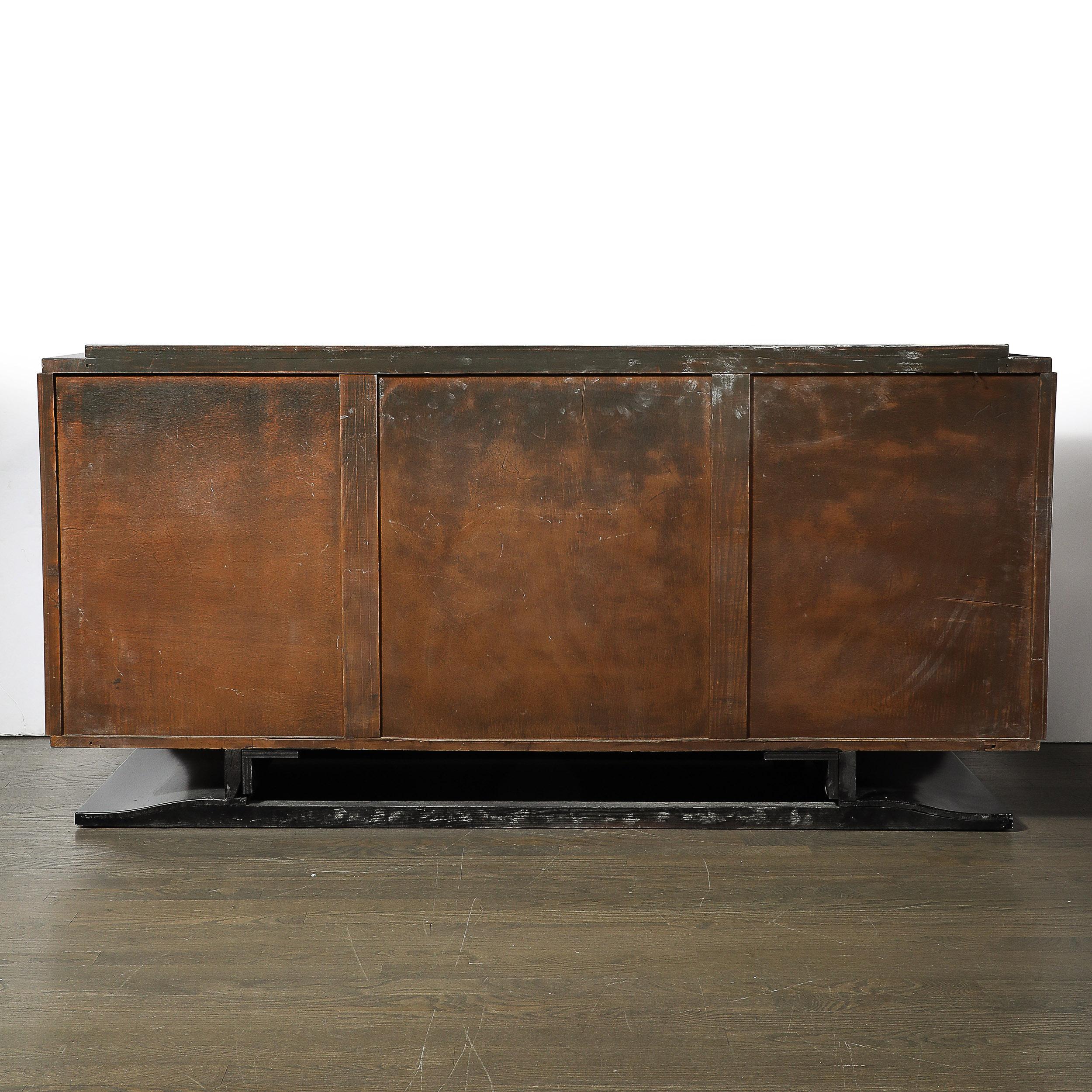 Directoire Style Sideboard in Book-matched Walnut & Black Lacquer on Plinth Base For Sale 1