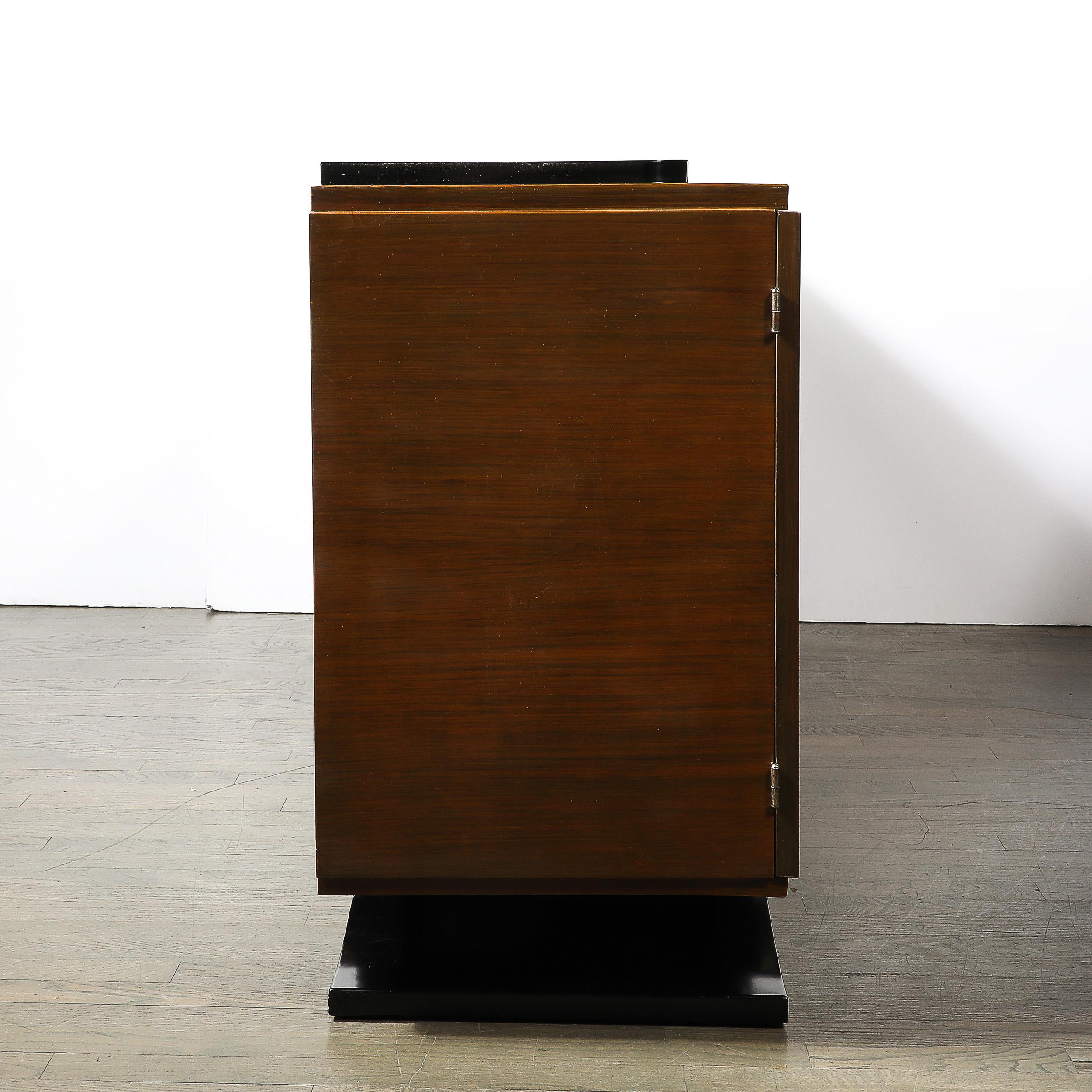 Directoire Style Sideboard in Book-matched Walnut & Black Lacquer on Plinth Base For Sale 2