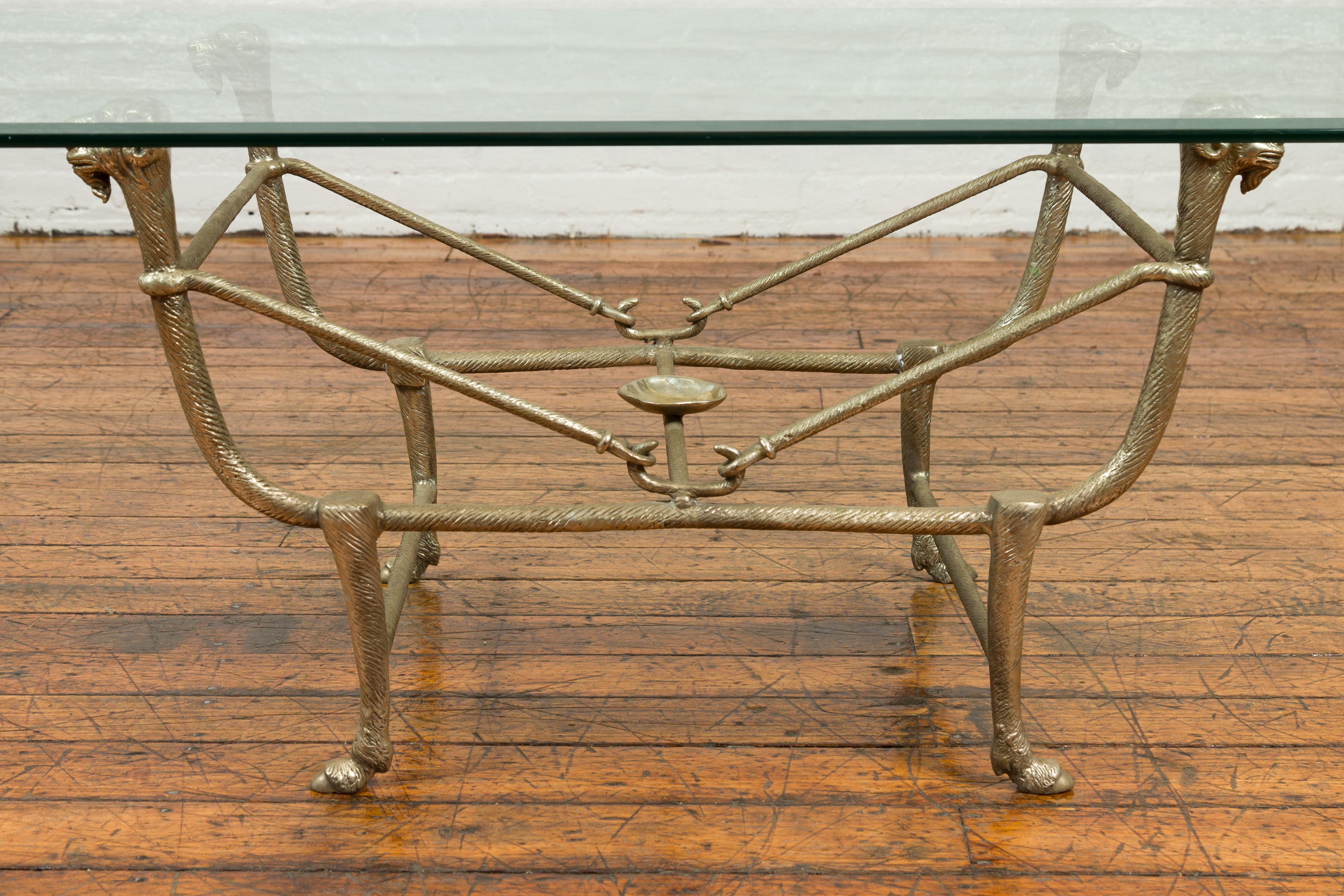 Directoire Style Silver Plated Bronze Coffee Table Base with Rams Heads In Good Condition In Yonkers, NY