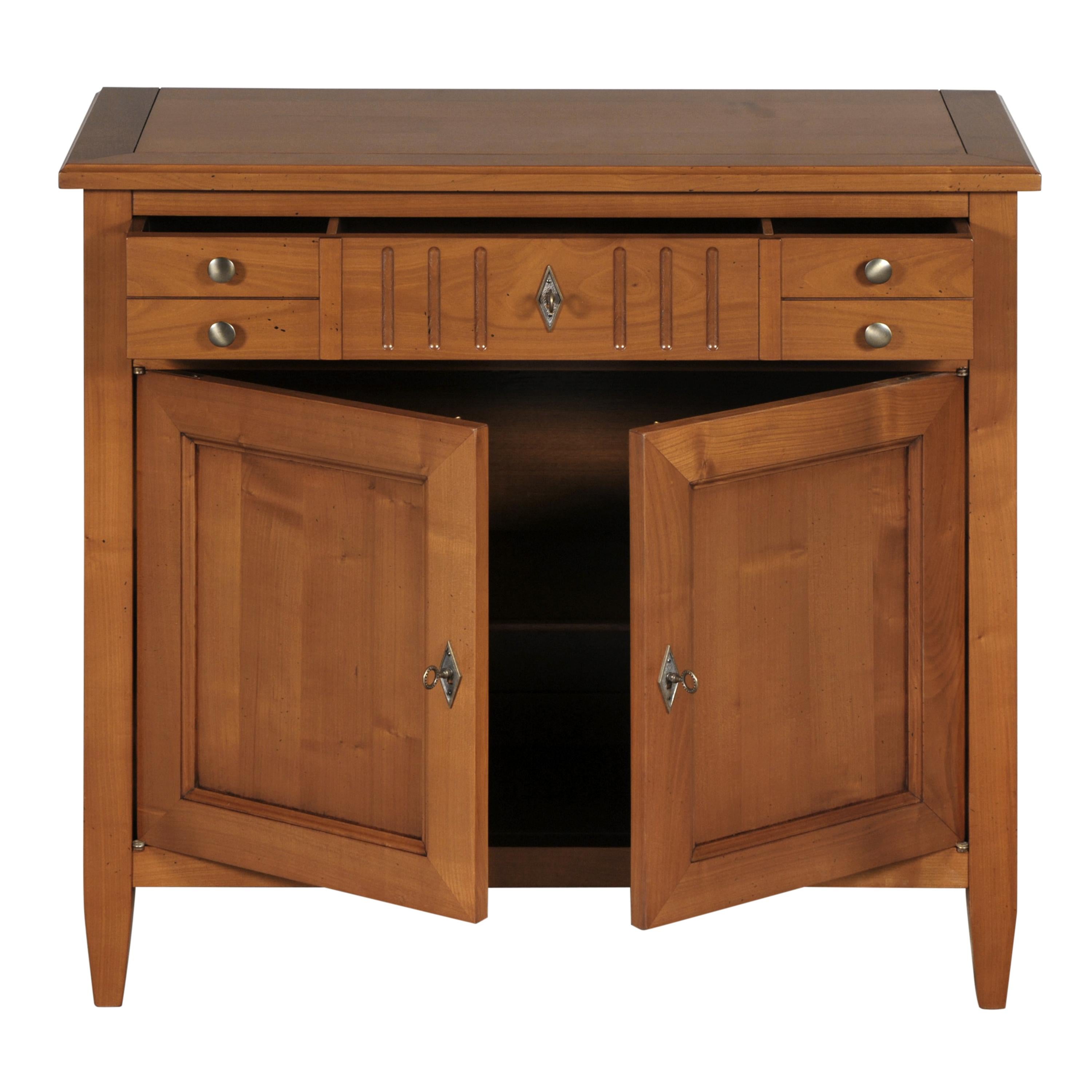 Hand-Crafted Directoire Style Small 2 Doors Sideboard in Cherry, 100% Made in France For Sale
