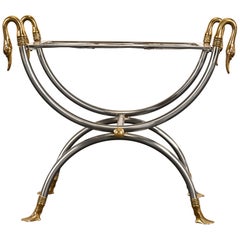 Directoire Style Steel and Brass Swan-Head Curule Bench