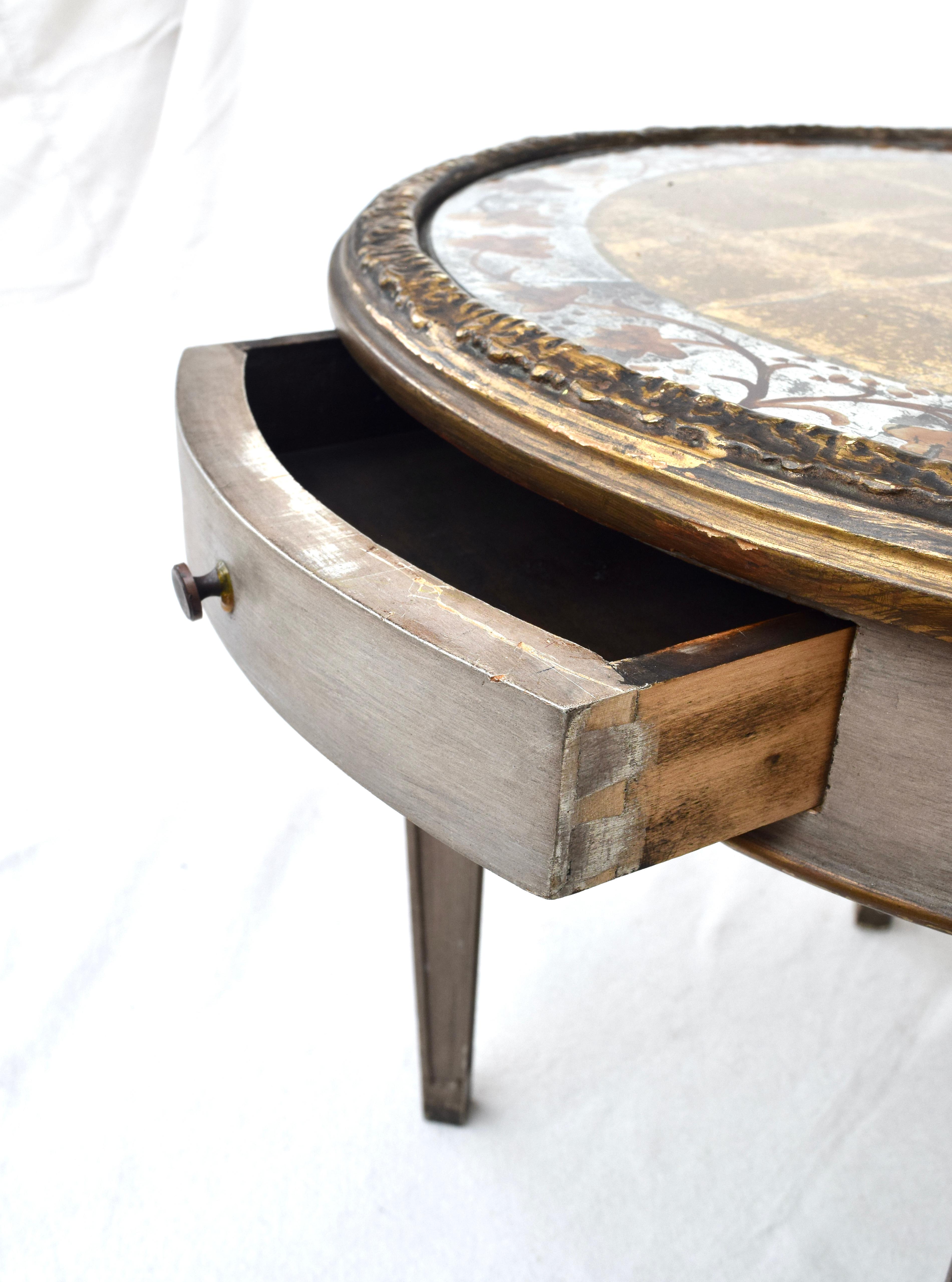 French Directoire Style Verre Eglomese Parcel Gilt Table For Sale