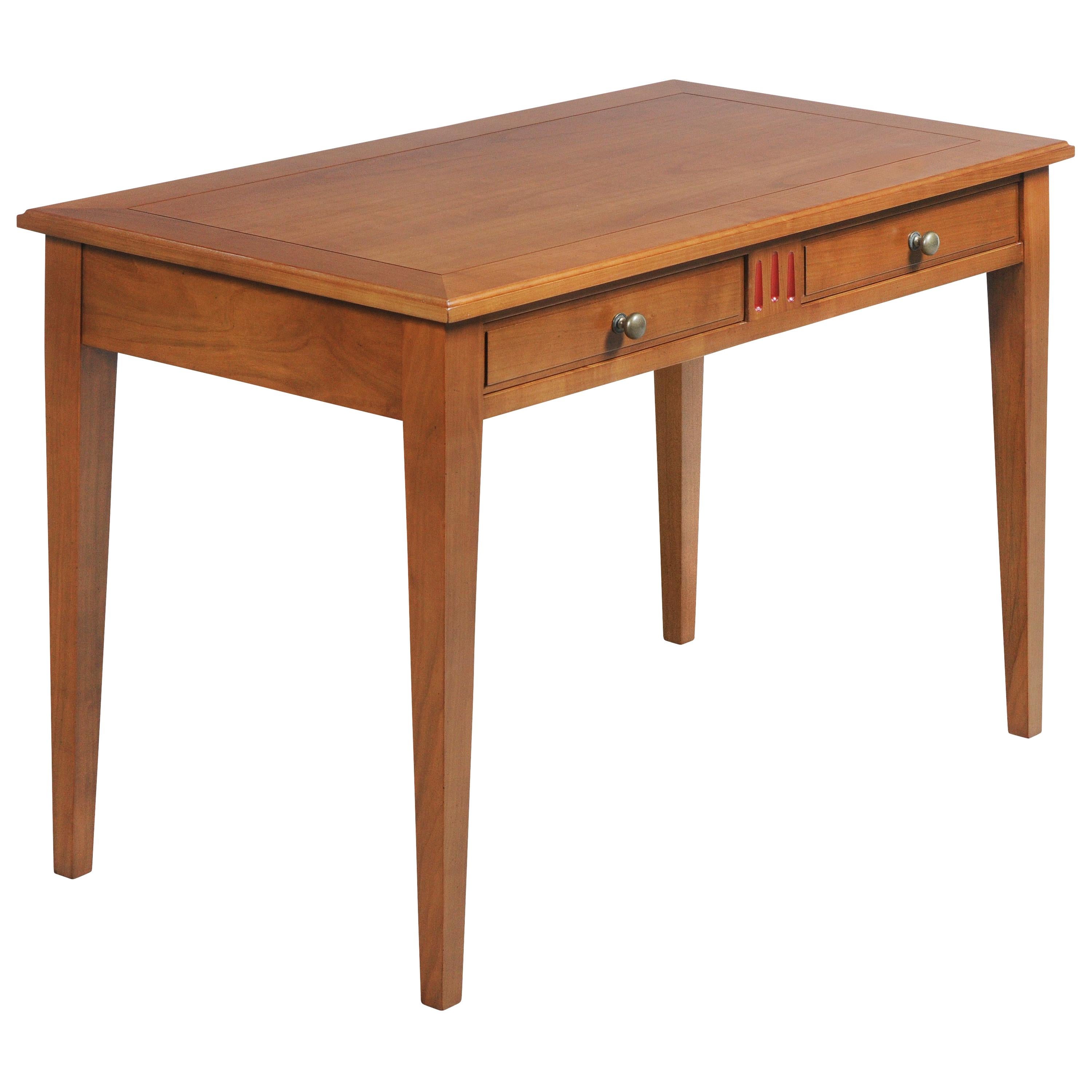 Wood French Directoire Style Writing Table, Desk in Cherrywood, 2 Drawers For Sale
