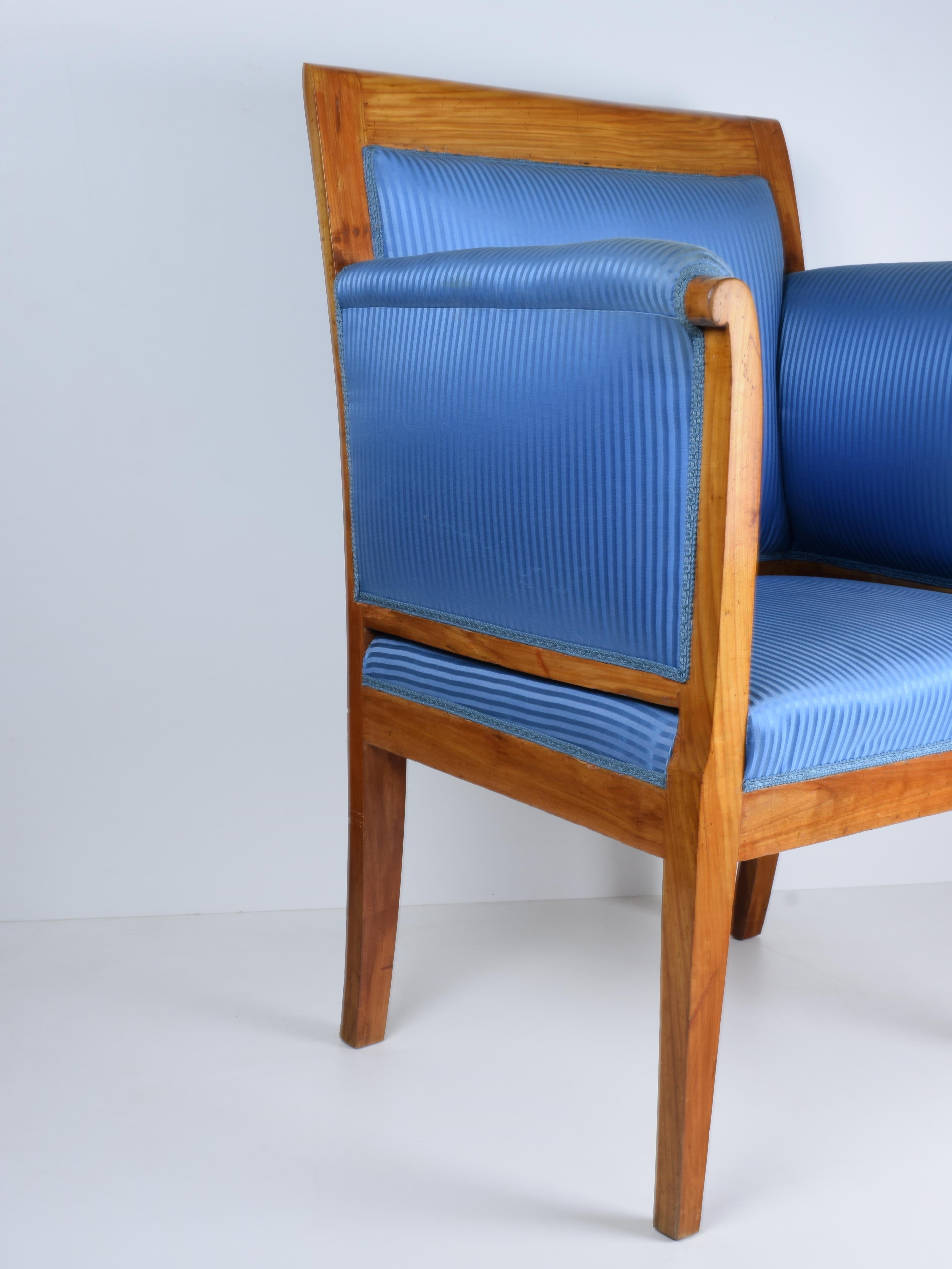 Italian Directoire Armchair in Cherrywood with light blue coating, Italy, 19th Century For Sale