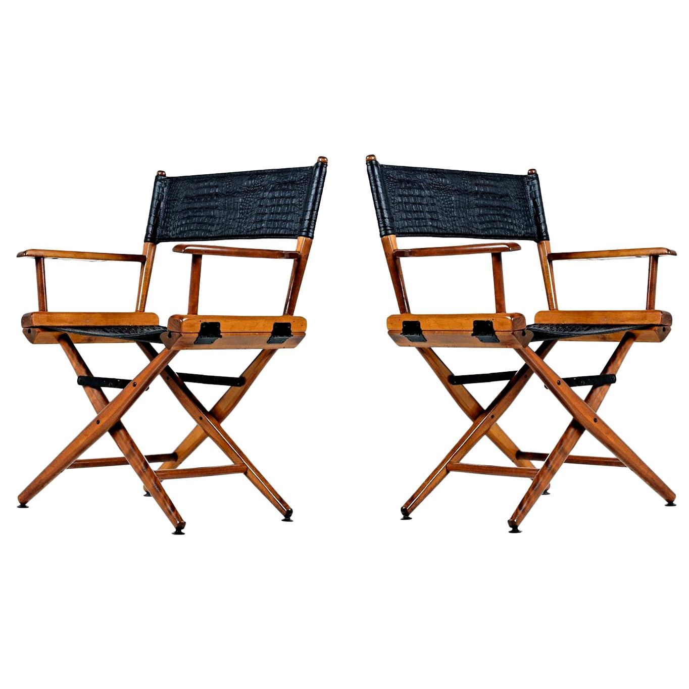Director Chair Set by Telescope, Restored with Black Alligator Leather