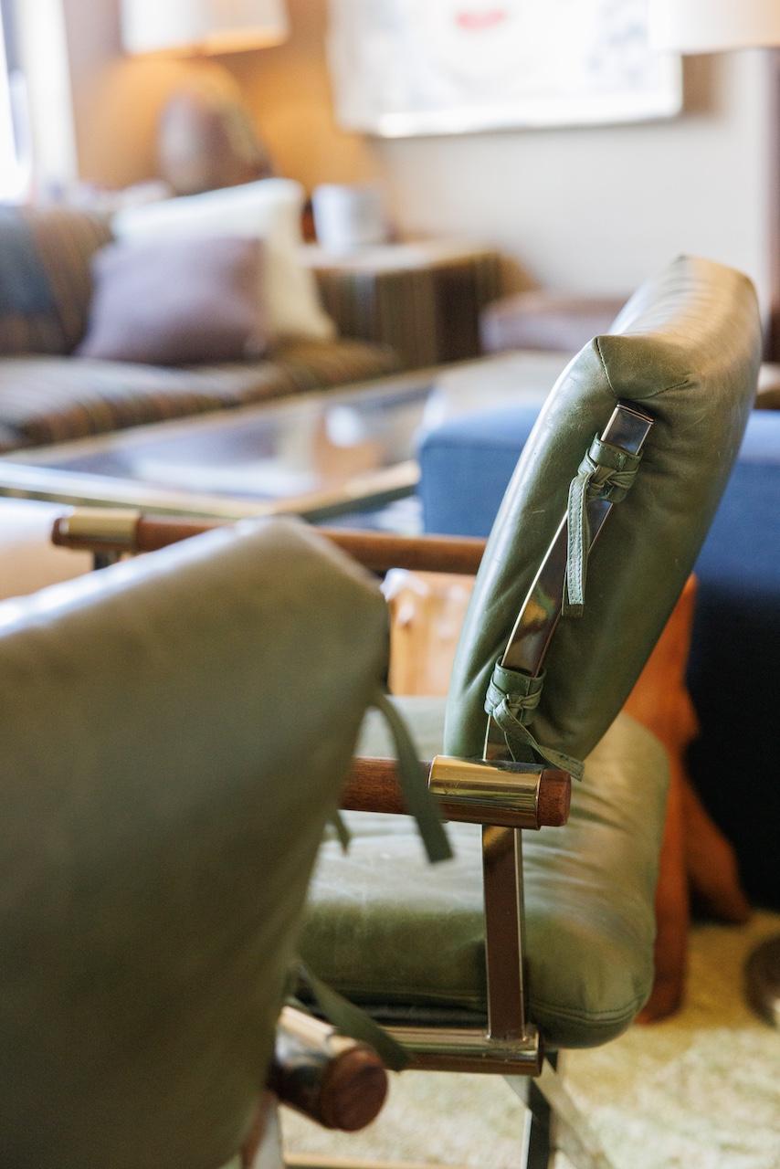 Mid-Century Modern Director-Style Armchairs in Custom Green, Housing Works x Andy Cohen Collab