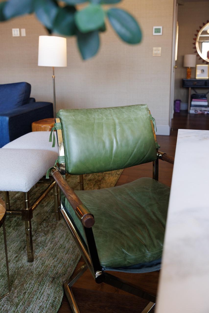Director-Style Armchairs in Custom Green, Housing Works x Andy Cohen Collab In Fair Condition In Long Island City, NY