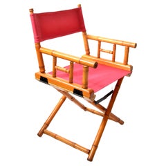Directors Chair Bamboo Wood Coral Red Cotton Canvas Fabric Upholstery Foldable 