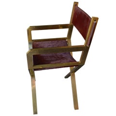 Director's Chair in Brass and Purple Calf Leather, France, Late 1970s