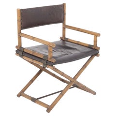 Director's Chair McGuire Model X-Chair in Leather, Bamboo and Brass