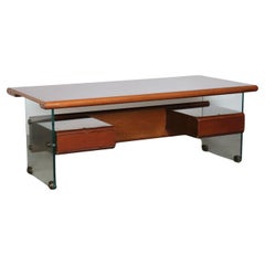 Directors Desk In Glass, Wood And Brass By Tosi, Italy 1960s