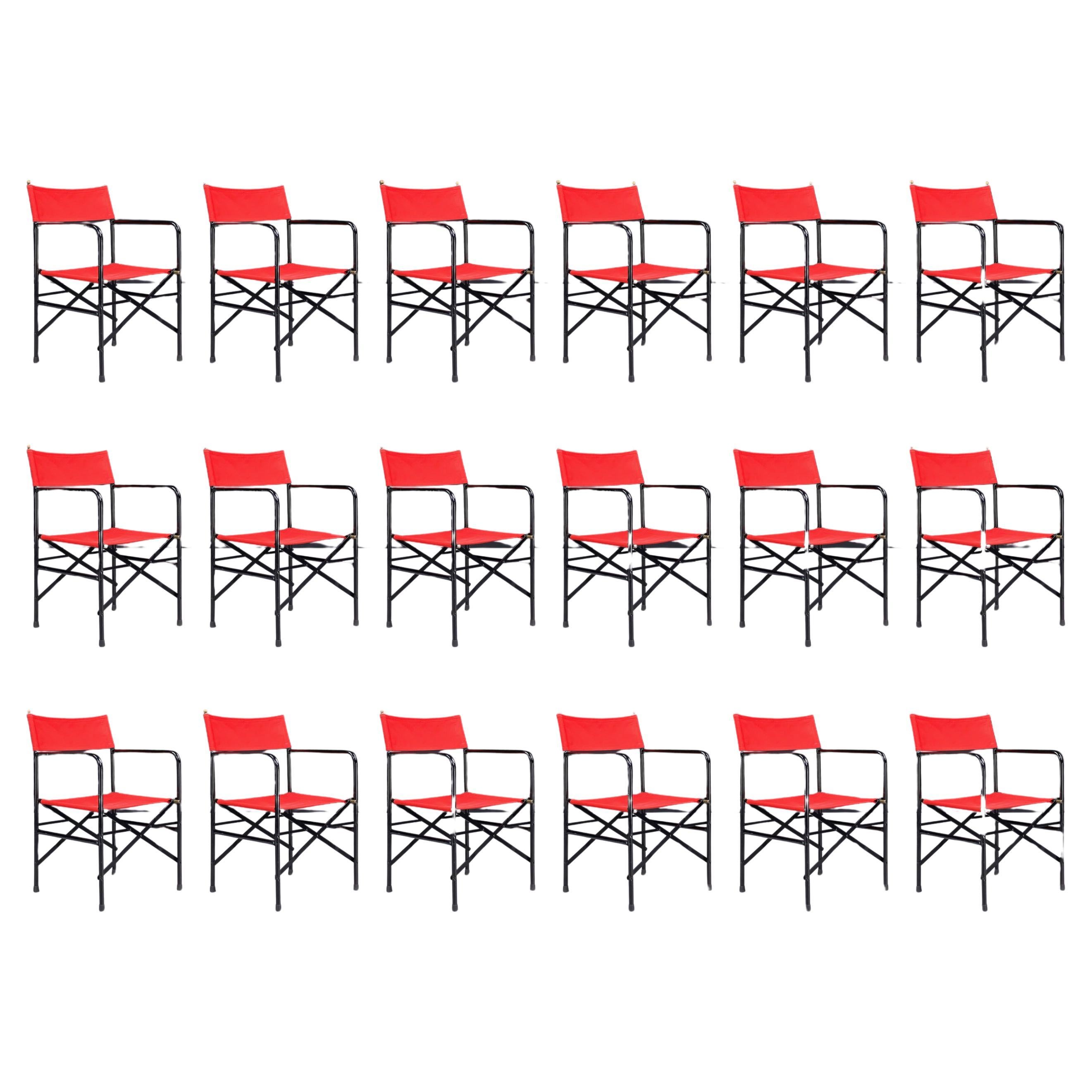 Director’s Folding Chair in lacquered steel frame, brass, red canvas seat 1980s For Sale