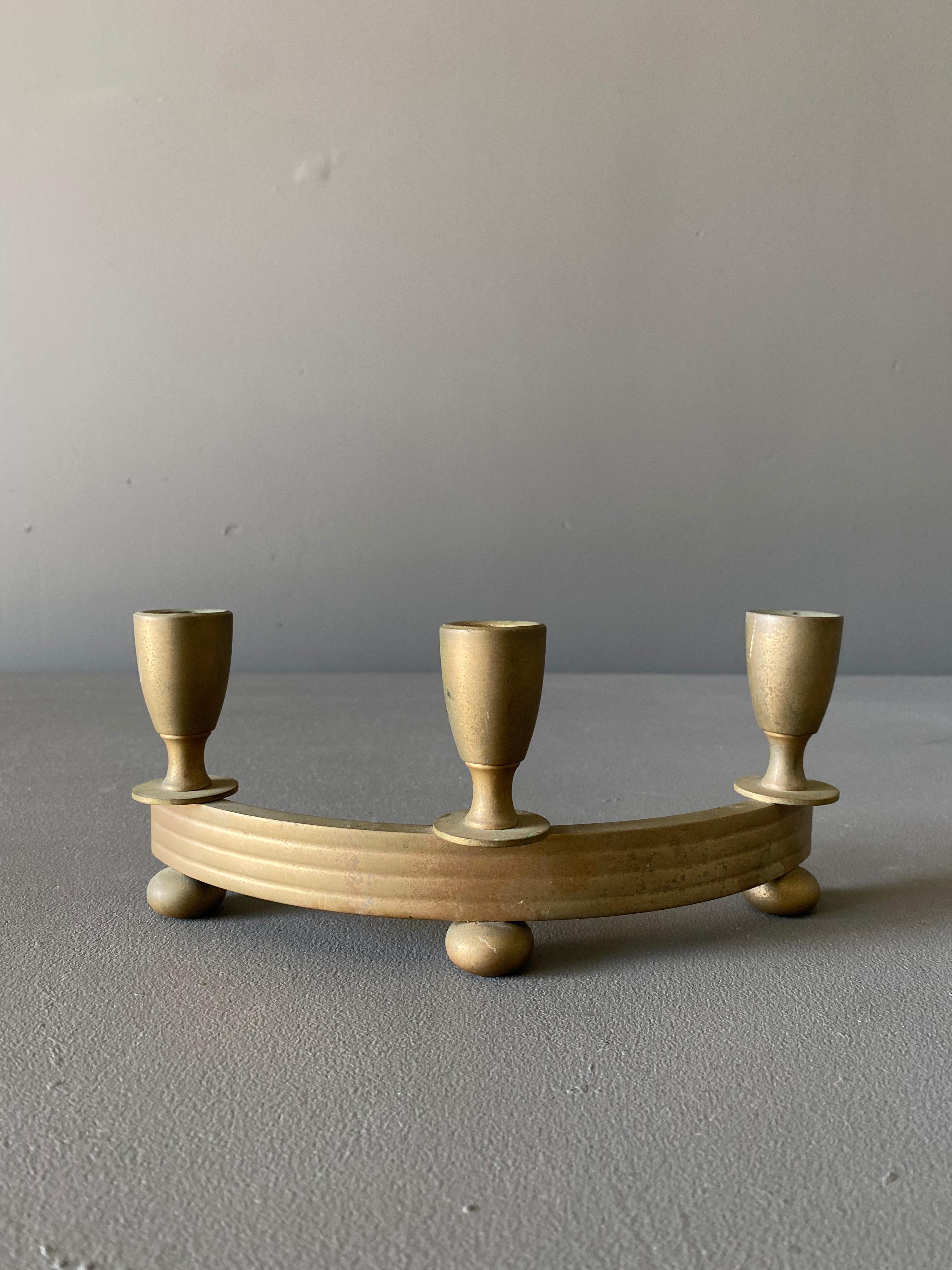 Mid-Century Modern Dirilyte Solid Brass Candle Holders, circa 1955