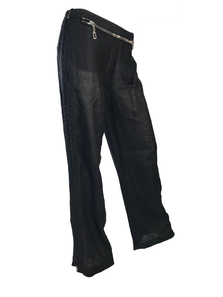 Women's Dirk Bikkembergs black linen zipper pants For Sale