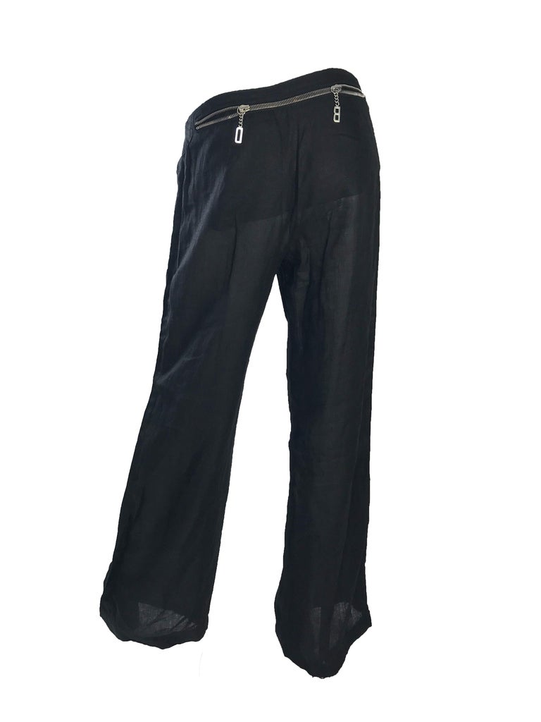 Dirk Bikkembergs black linen zip trousers