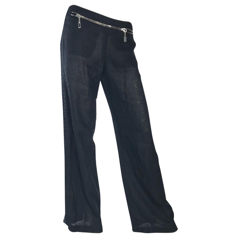 Dirk Bikkembergs black linen zipper pants For Sale